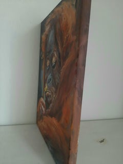 El Orangután y el Mundo de sus Emociones.Animal Salvaje Pintura al Óleo Original