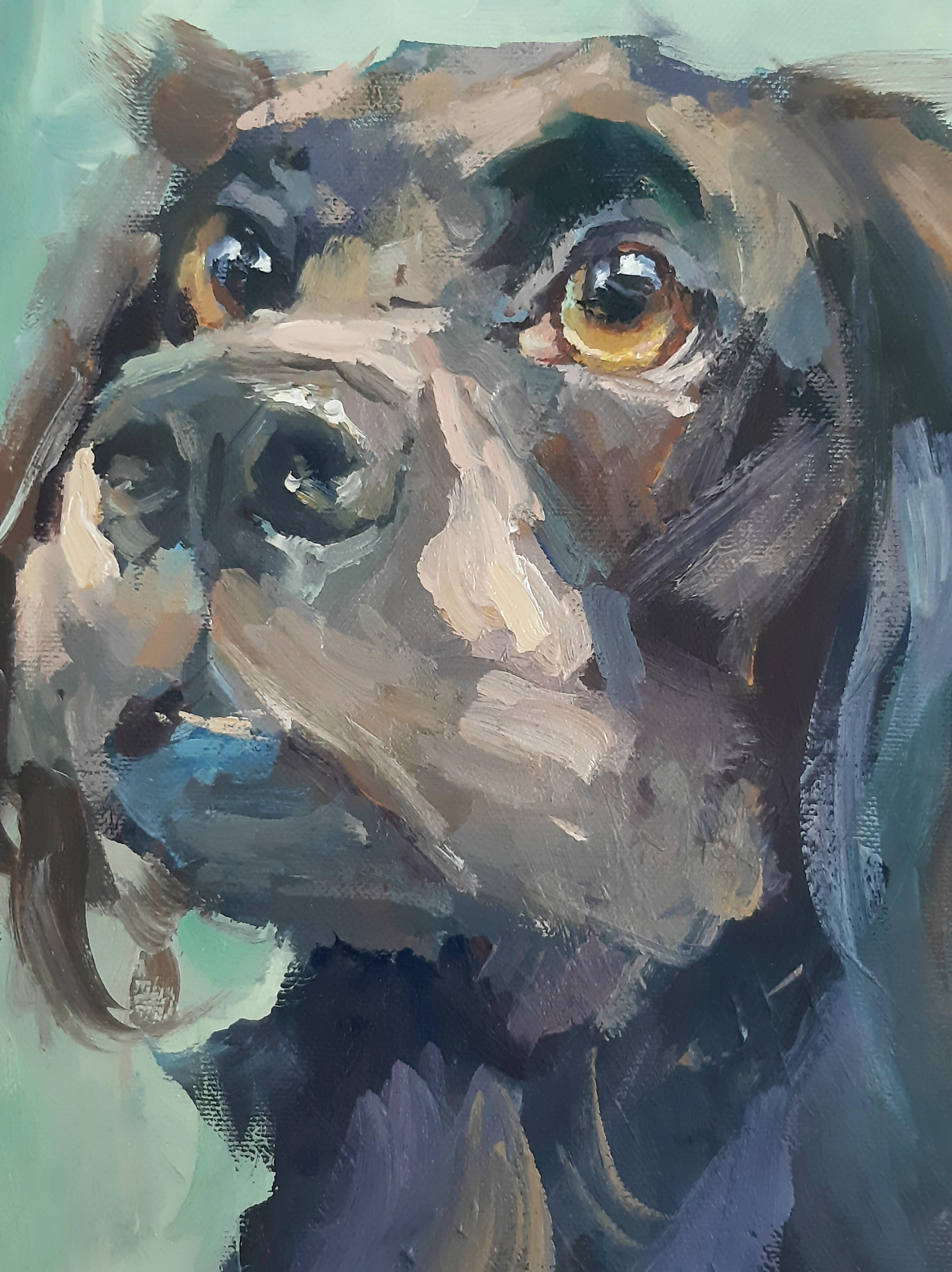 „Silent Devotion: The Wordless Gaze of a Dog“, Tierkunst (Impressionismus), Painting, von Max Skoblinsky