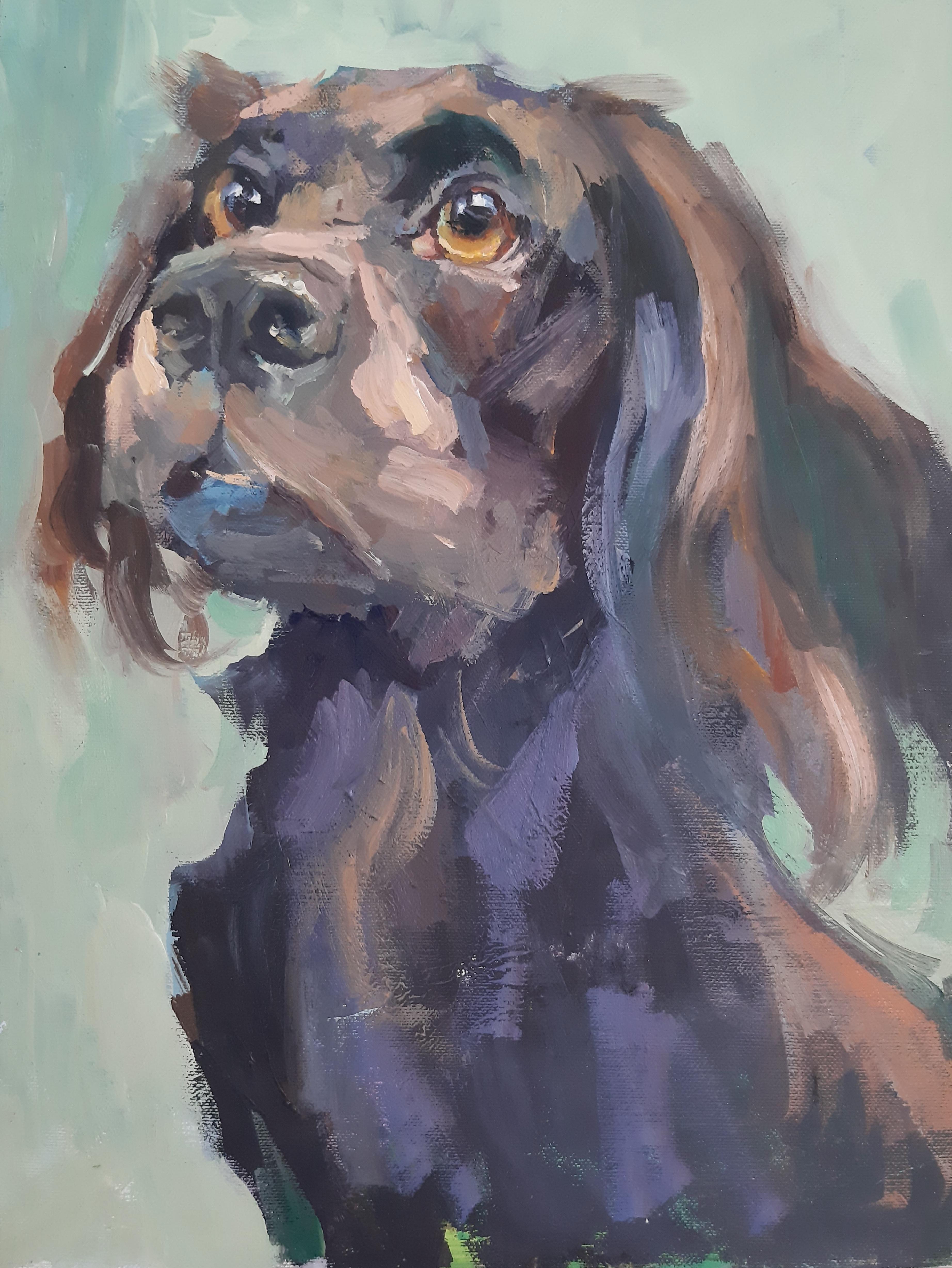 Max Skoblinsky Animal Painting - "Silent Devotion: The Wordless Gaze of a Dog." animal art
