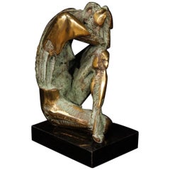 Sculpture de figure féminine italienne moderne Max Squillace en bronze et marbre, 2001