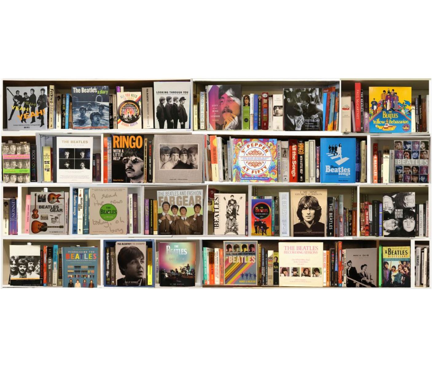 Beatles Ed. 1/5 - 37 x 75 in. BookScape by Max Steven Grossman 

Individually photographed books and bookshelves. LED lights and standard plug in; no hardware needed. Illuminated bookshelves featuring books on The Beatles. 

In his photographic