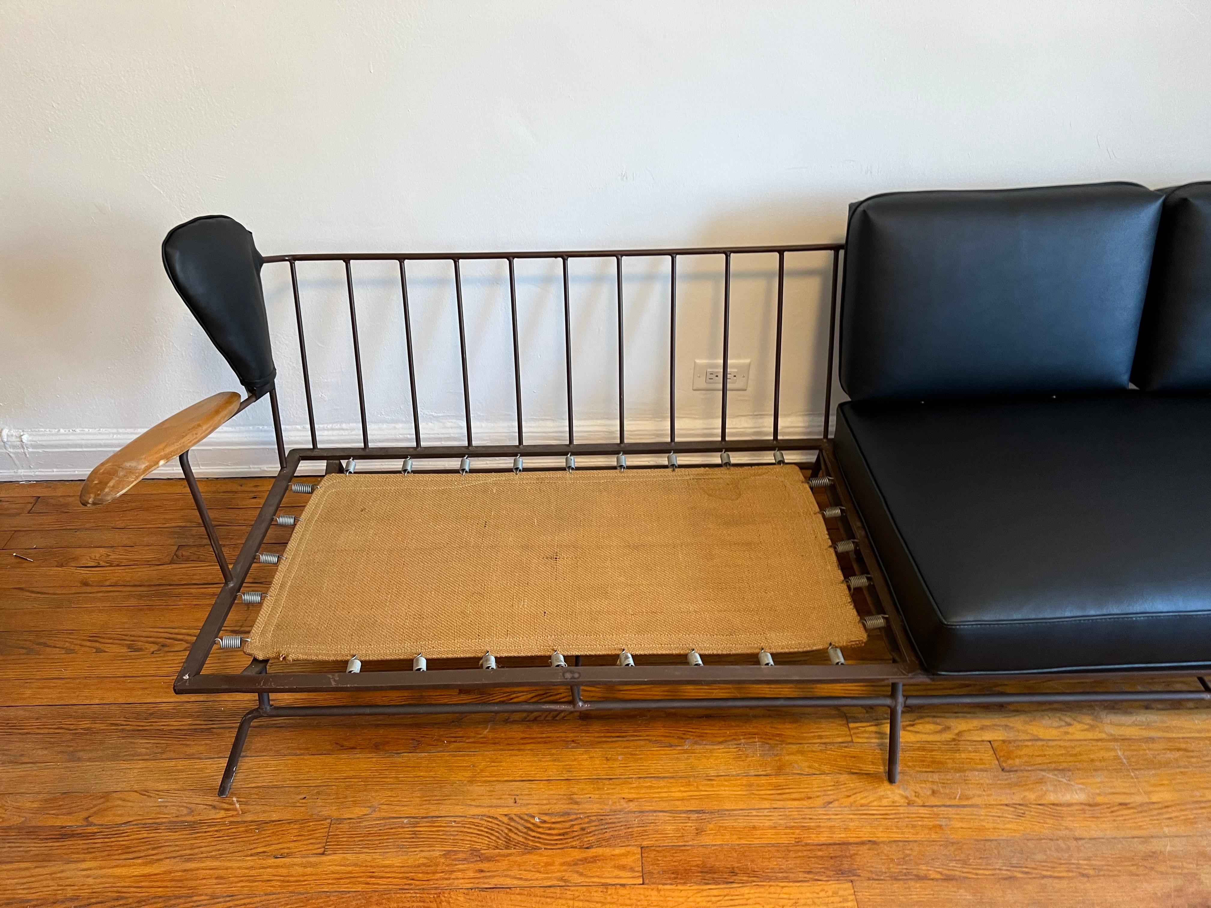 American Max Stout Metal and Leatherette Black Sofa For Sale