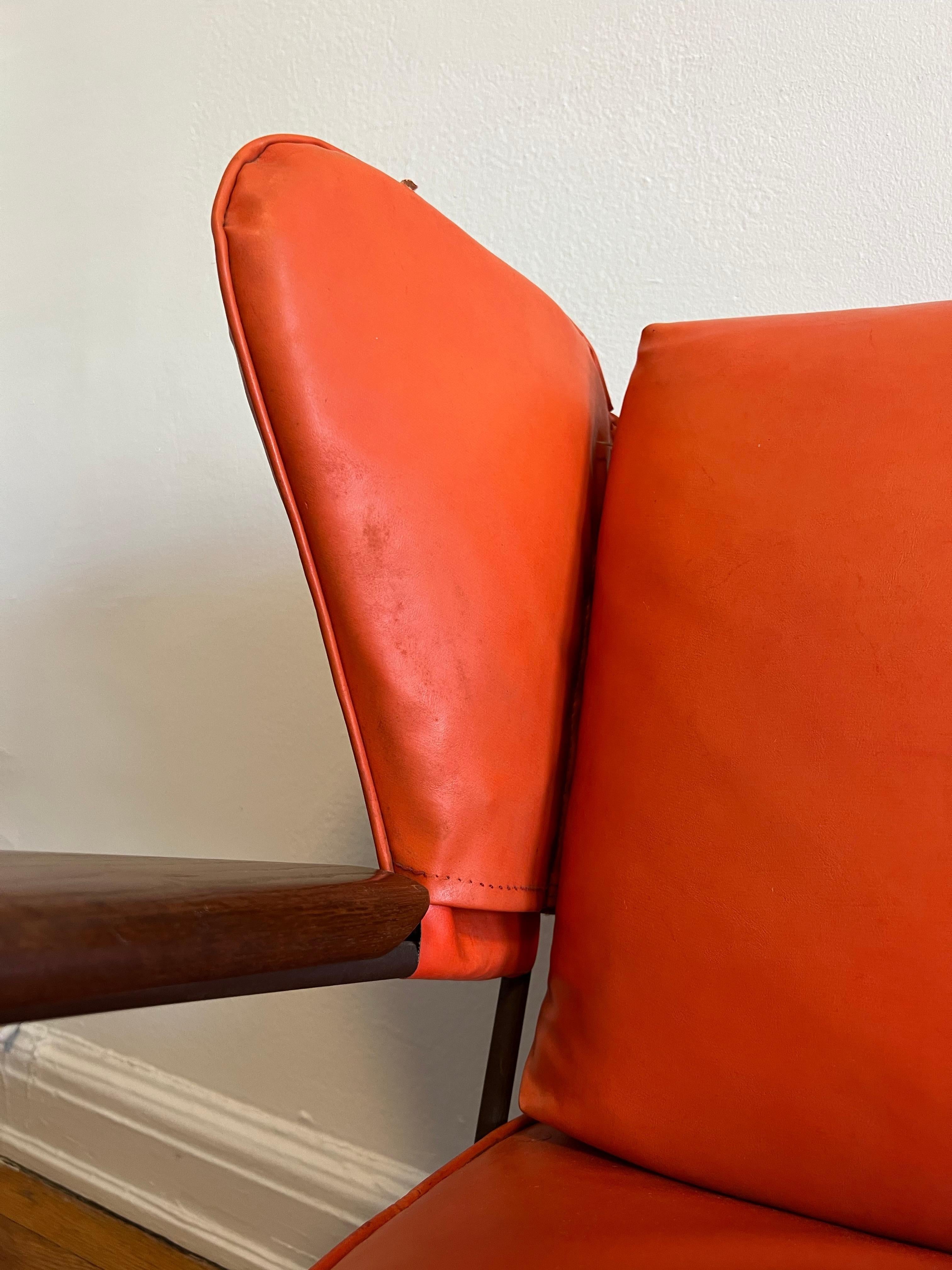 Mid-20th Century Max Stout Metal and Naugahyde Orange Sofa For Sale