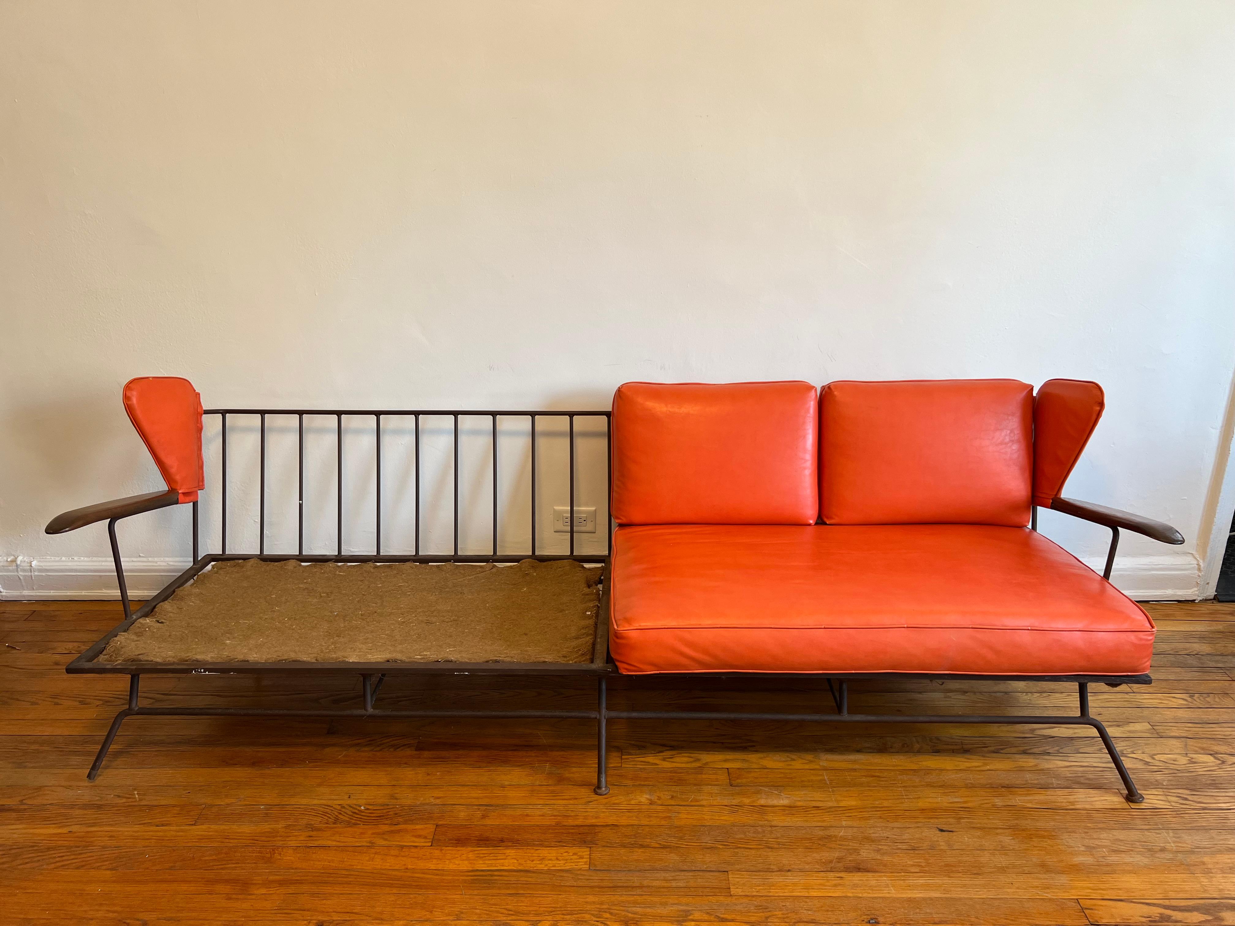 Max Stout Metal and Naugahyde Orange Sofa For Sale 1