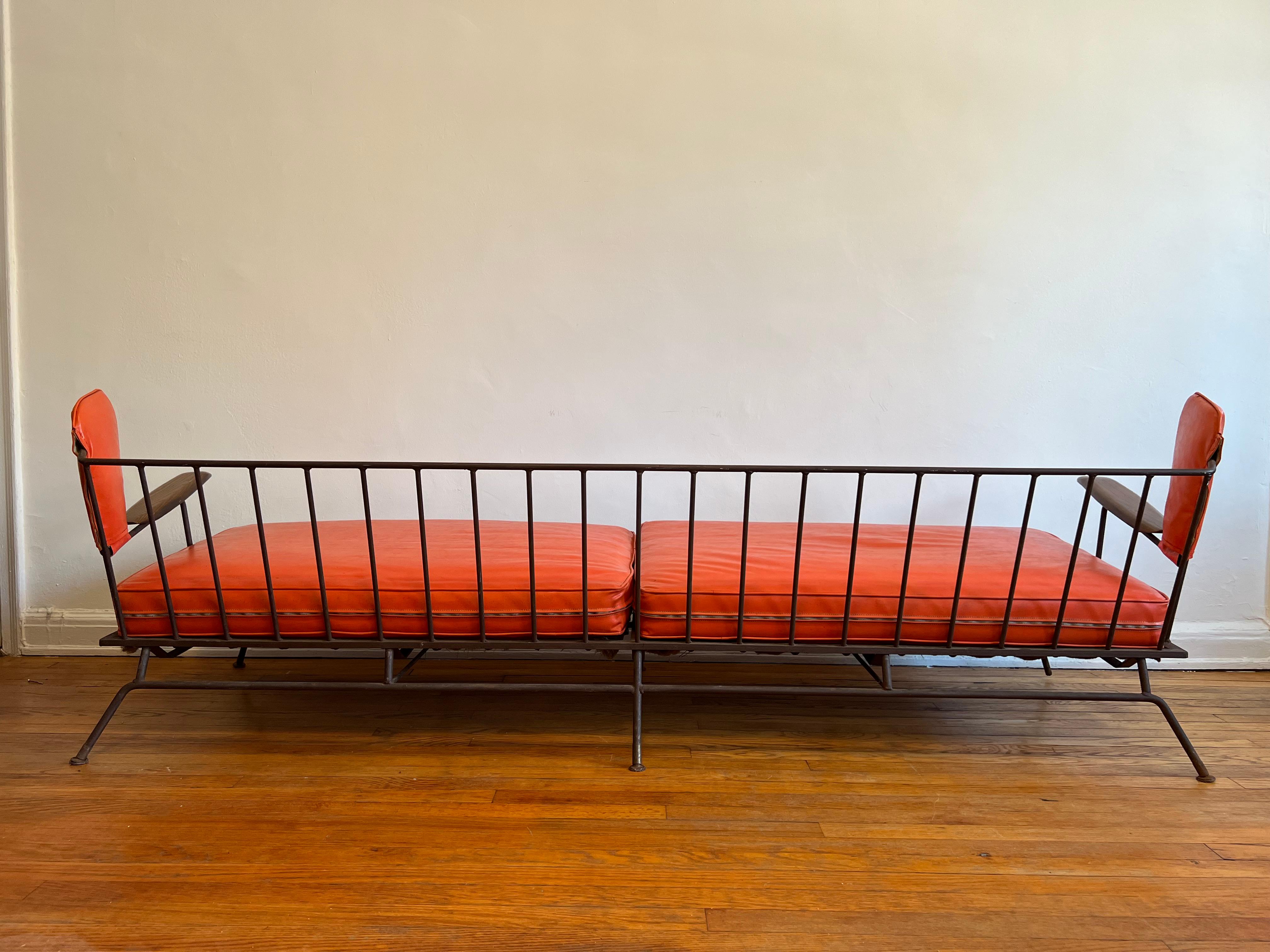 Max Stout Metal and Naugahyde Orange Sofa For Sale 4