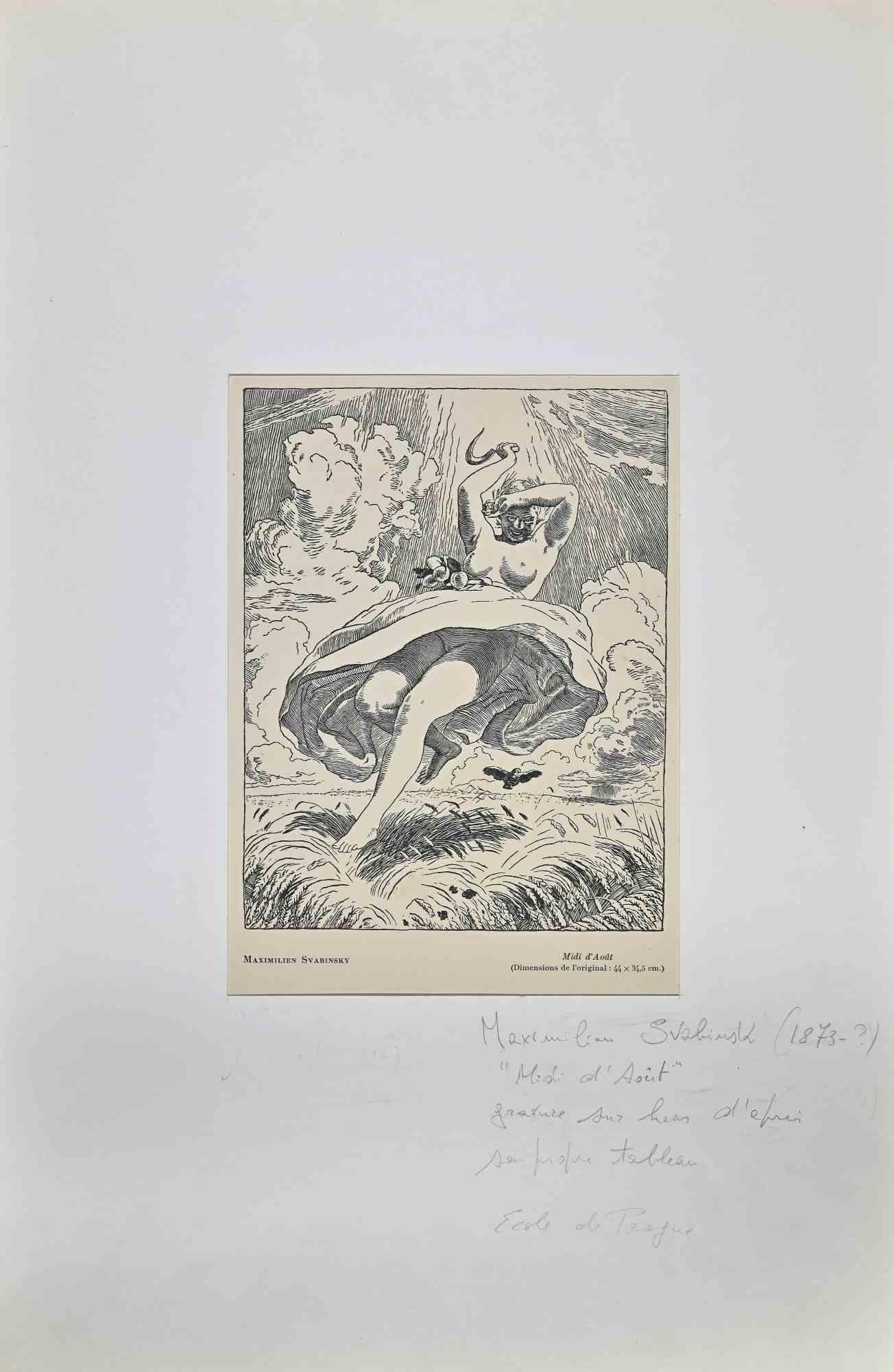 Midday August - Original Holzschnitt von Max vabinsk - Anfang des 20. Jahrhunderts – Print von Max Svabinsky