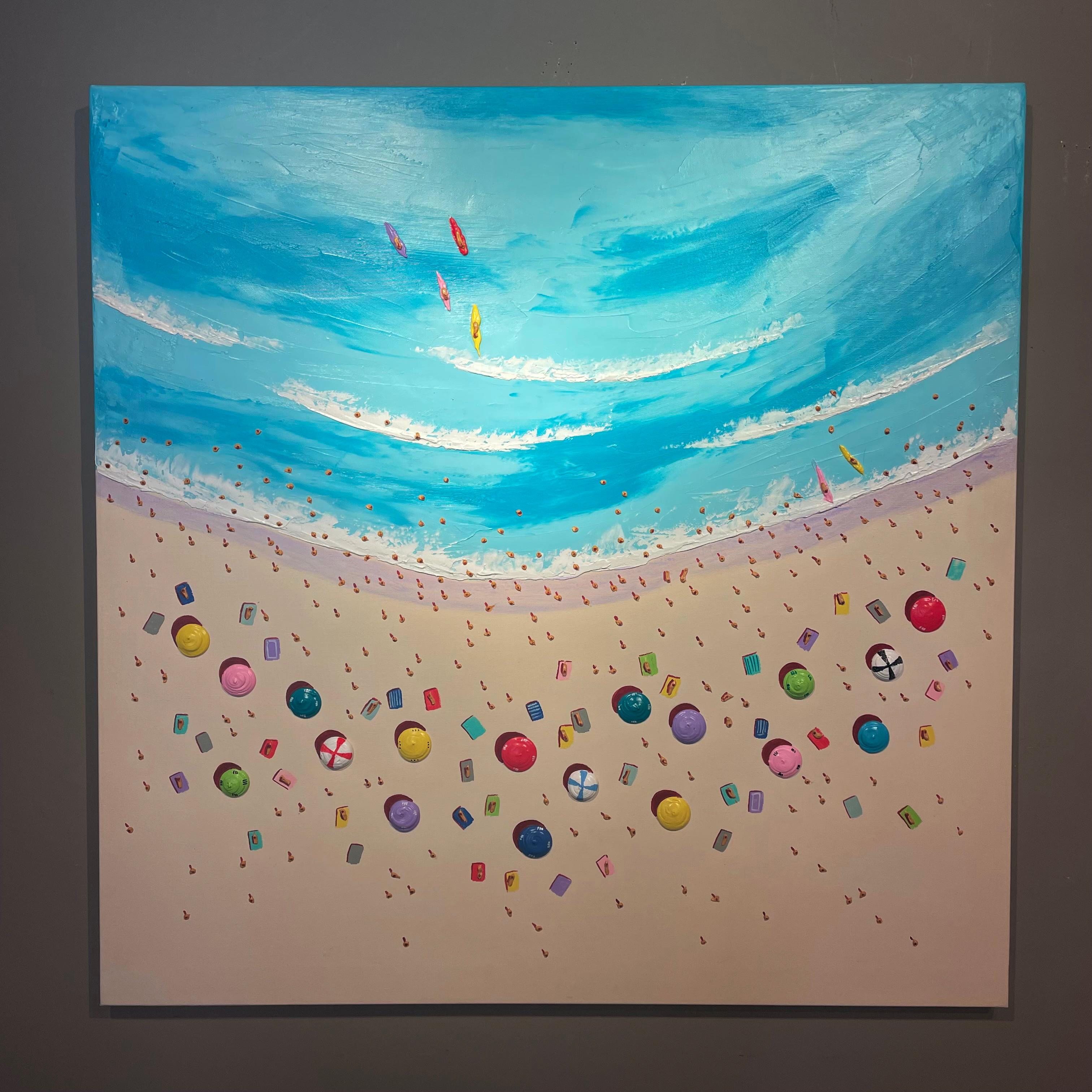 'Beach Days' is a fun and vibrant contemporary 3D painting of the beach, colourful umbrellas, people the sea and sand by Max Todd. Inspired by beach holidays Todd has created a work that is vibrant, colourful and bold!

Max Todd uses contemporary