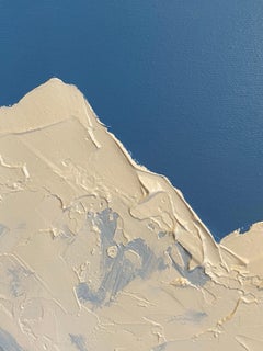 'Between the Peaks' Contemporary 3D painting of skiers on a mountain, white