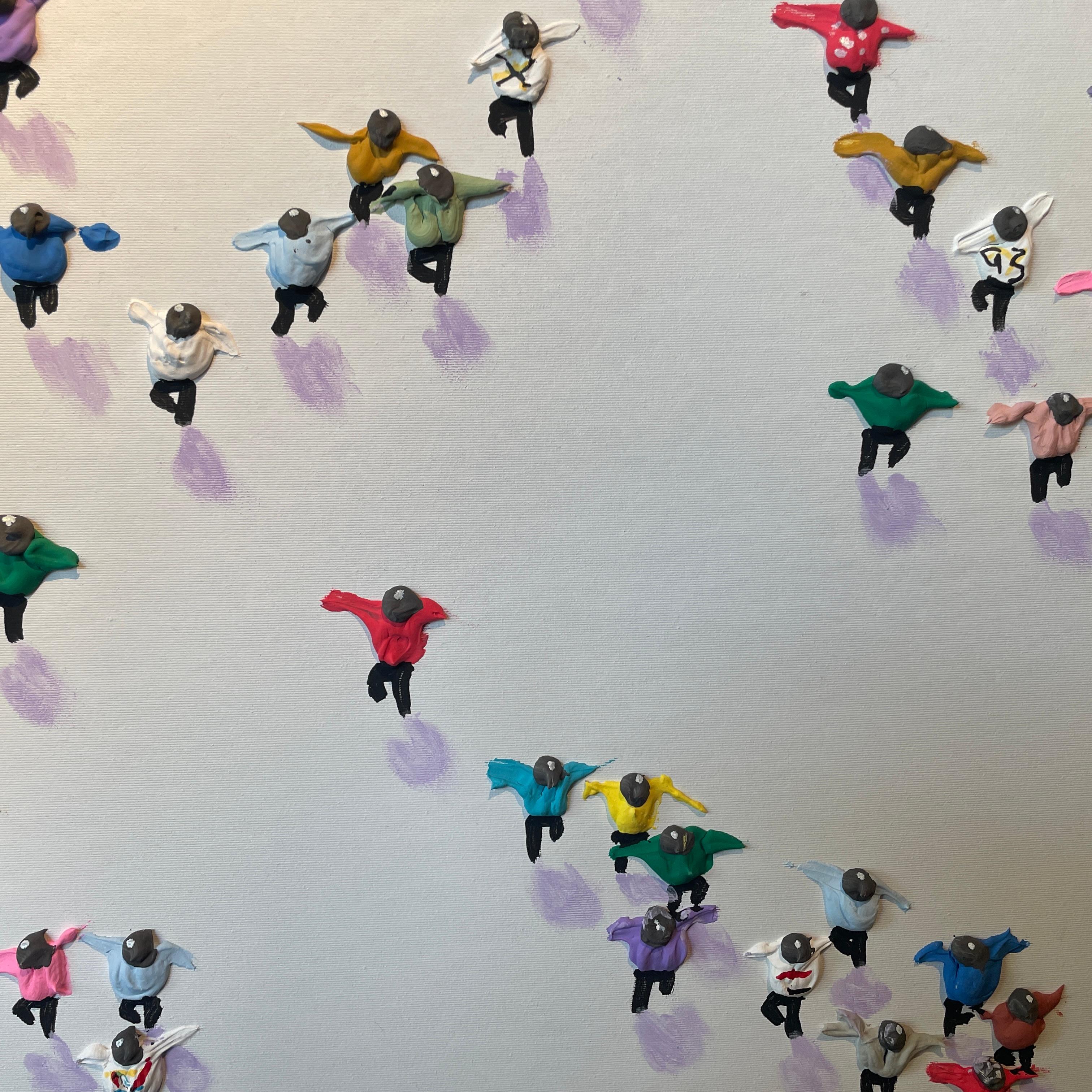 'Between Us' by Max Todd is a fun and vibrant contemporary 3D painting of figures dancing on white. Todd has created a work that is vibrant, colourful and bold!

Max Todd uses contemporary techniques to produce his works & the 3D dimension makes Max