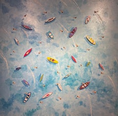 'Boating Around' Contemporary 3D Colourful painting of boats & figures in water
