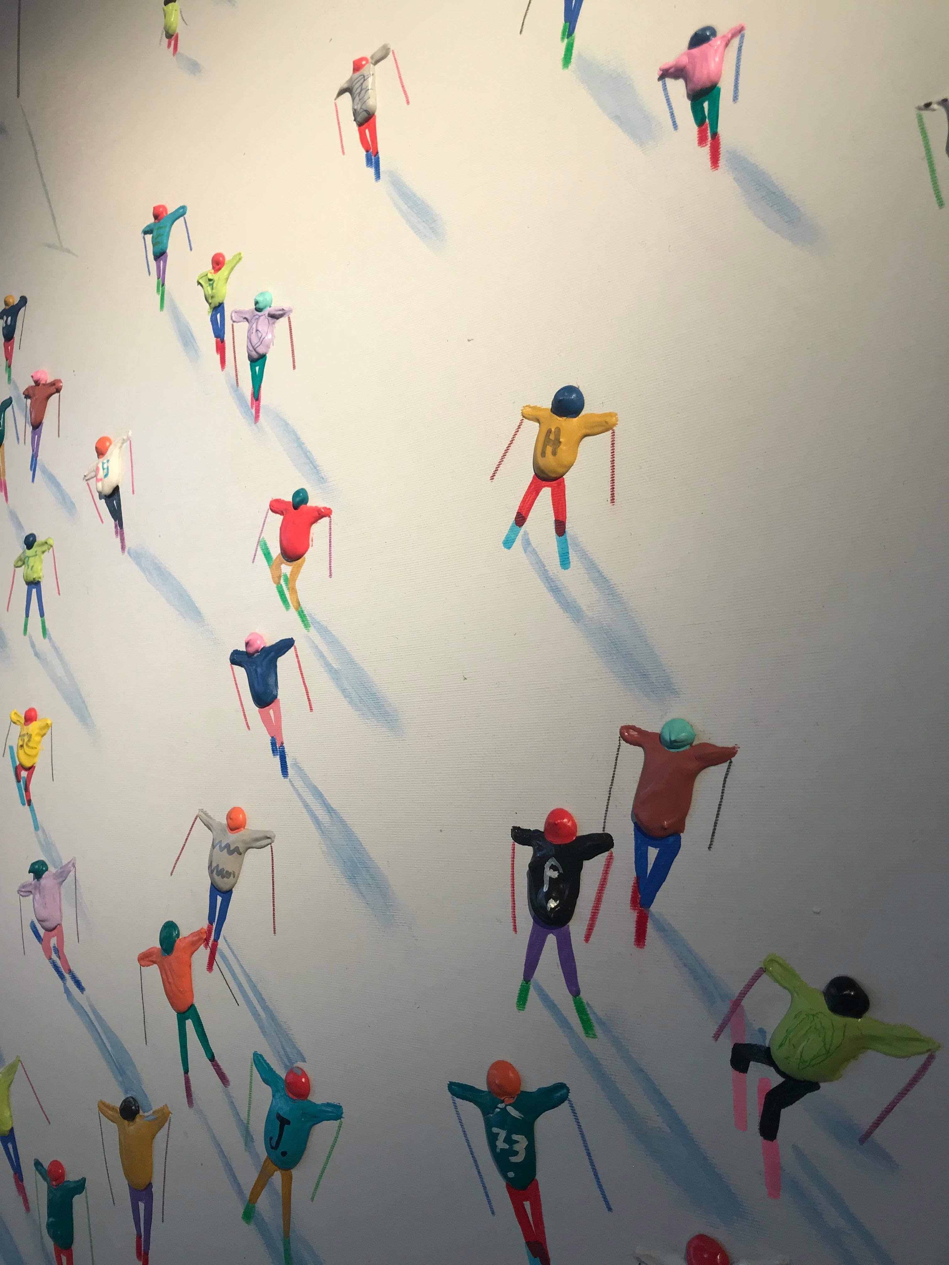 'Ski School' is a fun and vibrant piece that just pops off the wall. It is extraordinarily unconventional and sure to inspire conversation. Combining his love of skiing with his skill as an artist Todd has created a series which are fun and make you