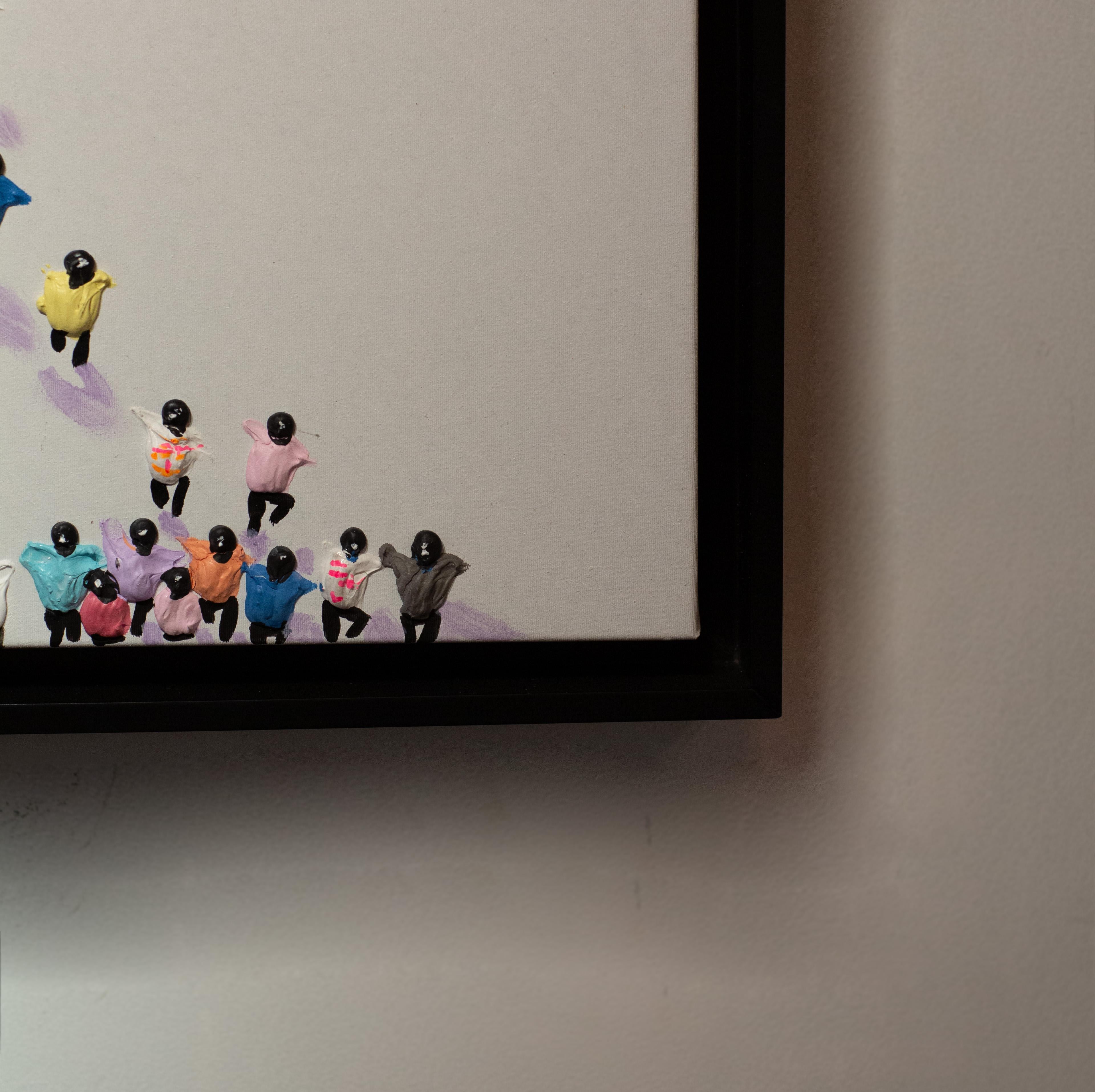 'Evening Crowd' Contemporary Colourful 3D painting of figures dancing, white For Sale 2