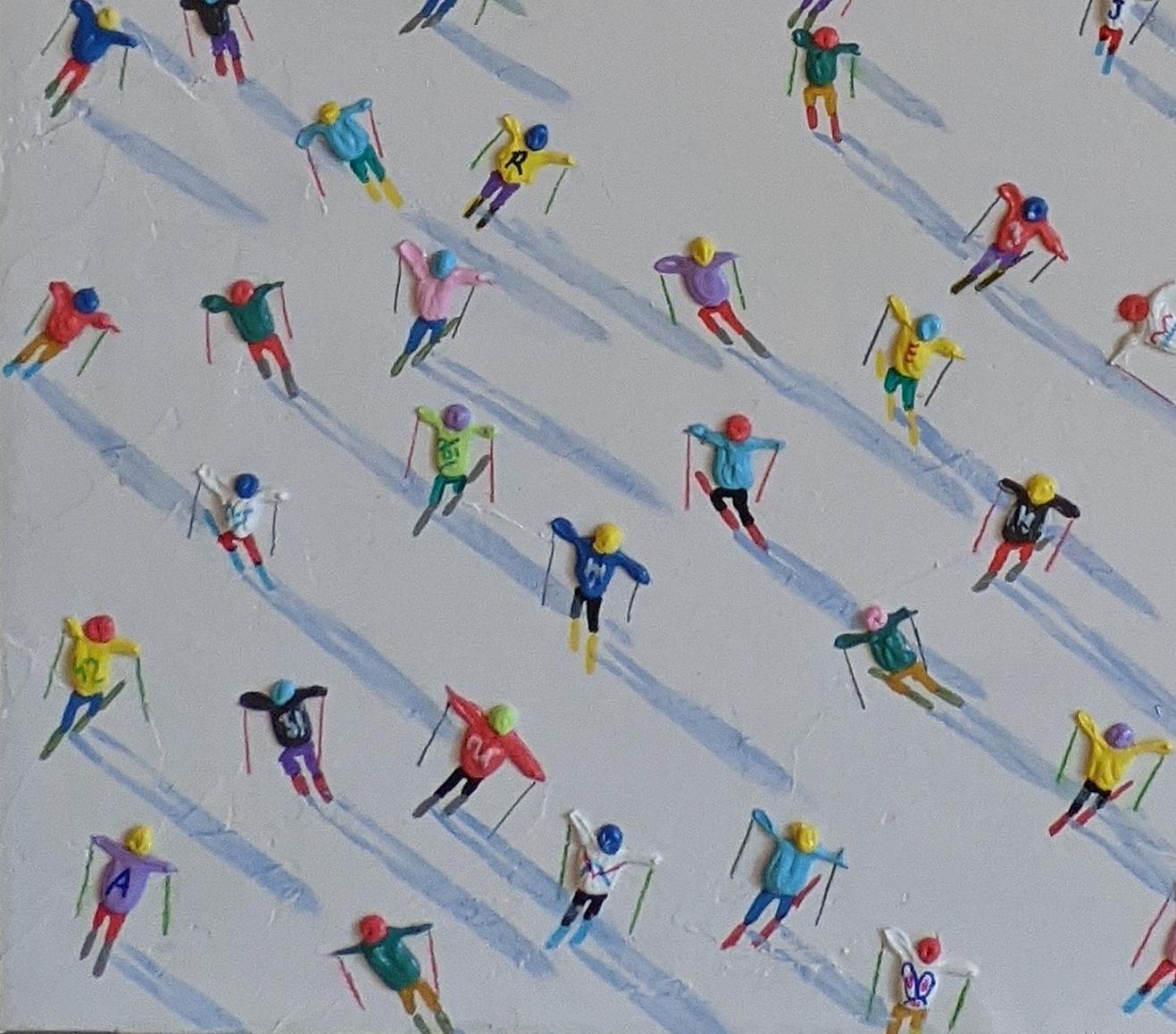 'Freestyle Skiing' Contemporary 3D Figurative & Alpine Landscape Painting - Gray Figurative Painting by Max Todd