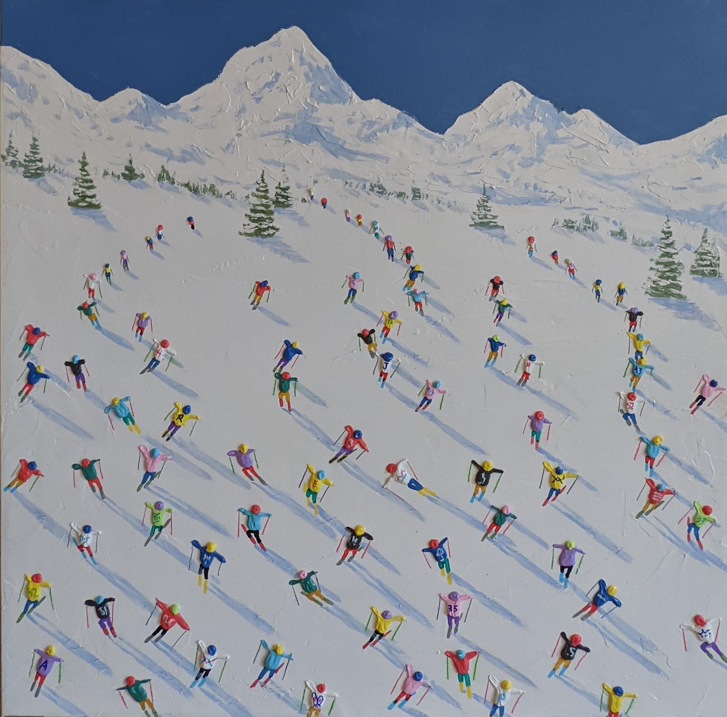 Max Todd Figurative Painting - 'Freestyle Skiing' Contemporary 3D Figurative & Alpine Landscape Painting