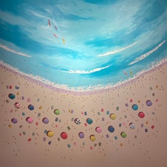 'Jolly Holiday' Contemporary 3D Painting of beach goers, water, sand & figures 