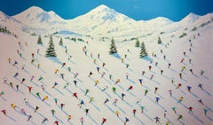 'Mountain Guide' Contemporary figurative painting of Skiiers on a mountain