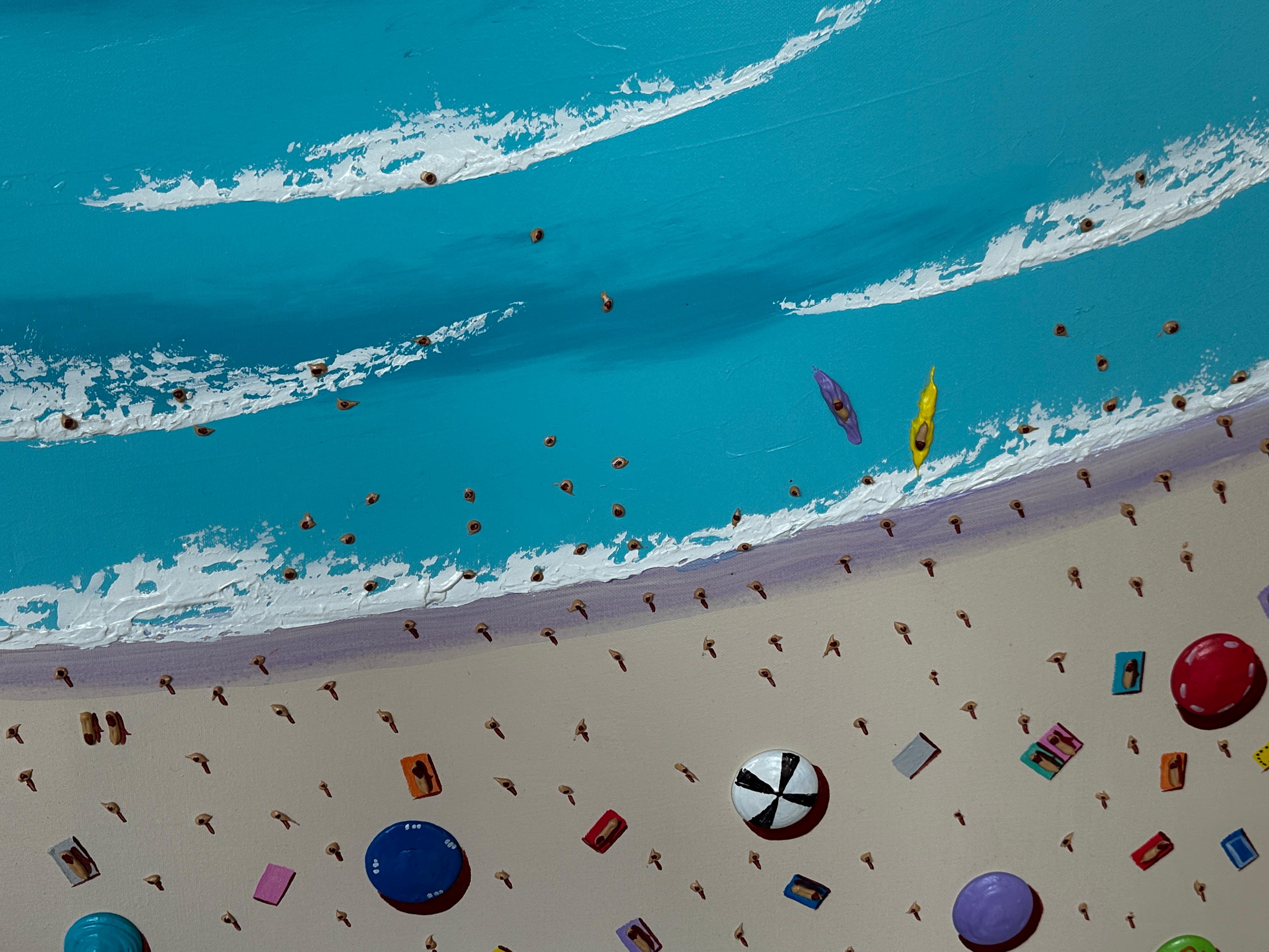 'On the Beach' Colourful 3D Contemporary landscape painting, sea, water, beach - Painting by Max Todd