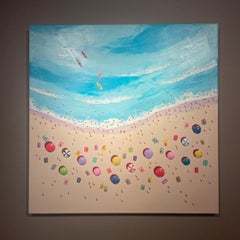 'Surfs Up' Contemporary Colourful 3D Painting of the sea, figures and surfers