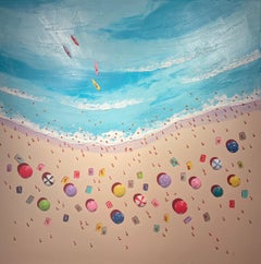 'Surfs Up' Contemporary Colourful 3D Painting of the sea, figures and surfers