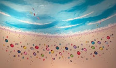 'Waves on the Shore' Contemporary Colourful 3D Painting of sea, sand, figures