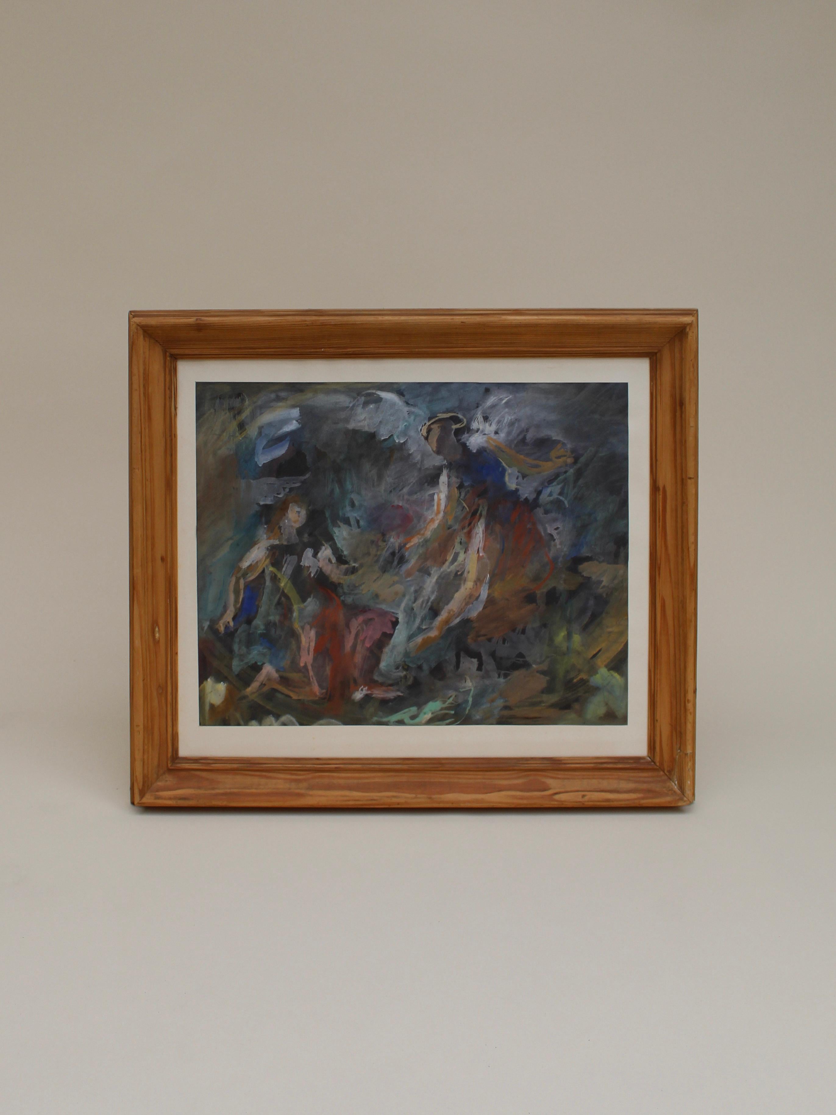 A watercolour on paper capturing a religious scene of angels. Housed in a period pitch pine frame with age-related wear. Signed to verso. 

Artist: Max Tomka
Medium: Watercolour on paper
Dimensions: H 480mm x W 540mm
Origin: Europe