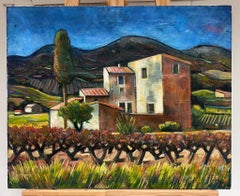 20th Century French Modernist Oil Provence Vineyard Old Mas House