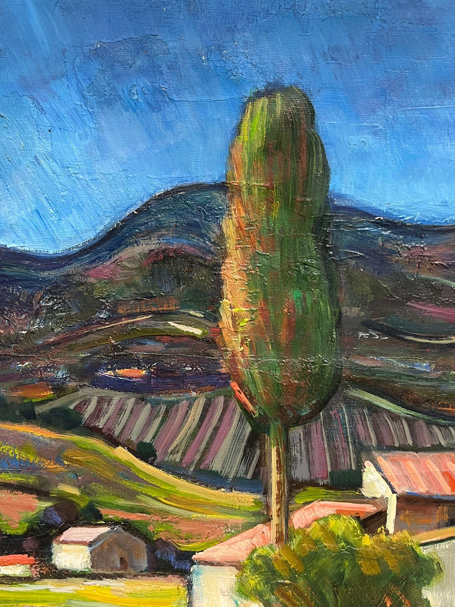 Siglo XX Óleo Modernista Francés Provenza Viñedo Antigua Casa Mas - Painting Posimpresionista de Max Toutain