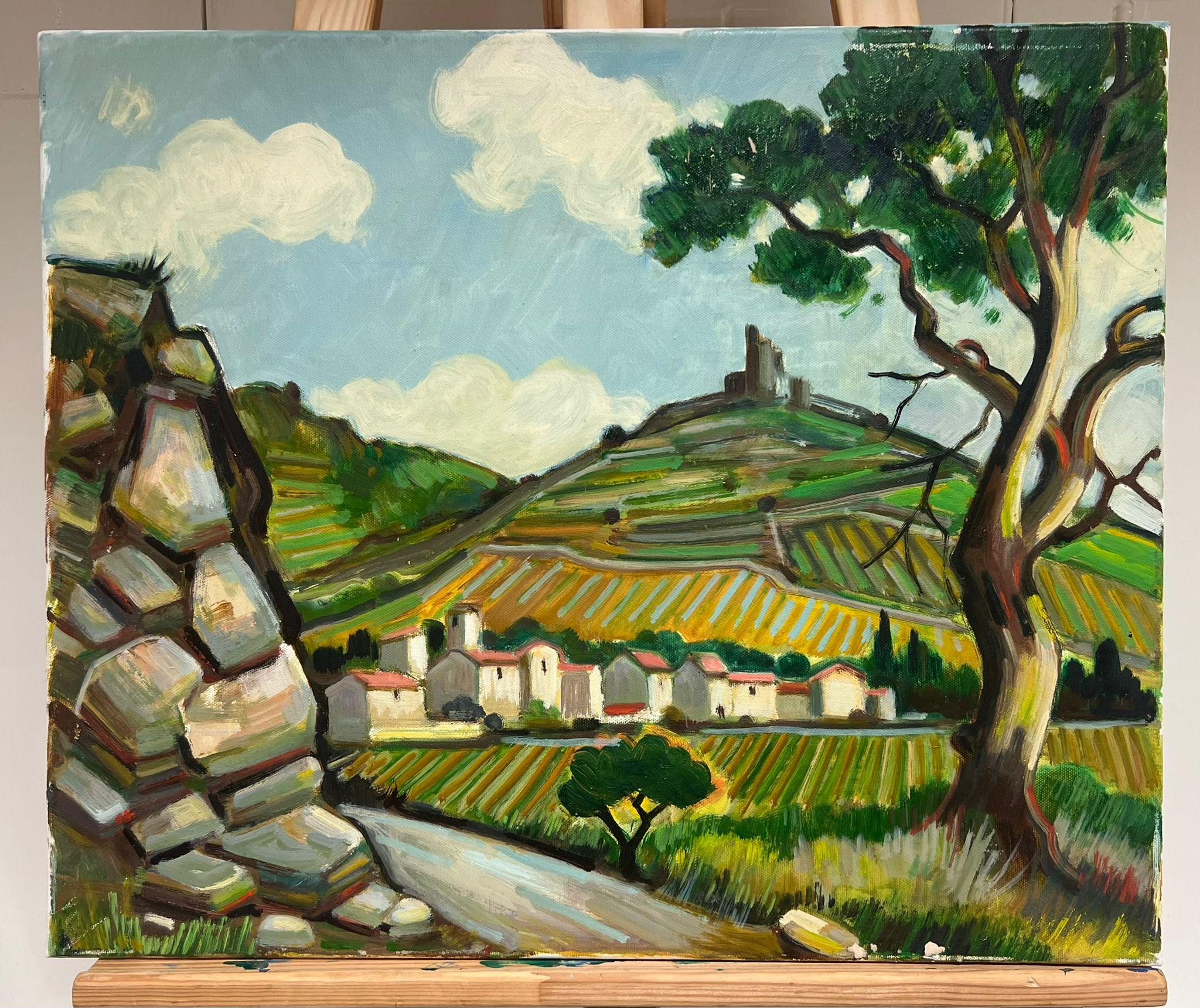 20th Century French Modernist Provence Landscape Oil Painting Lush Green Fields - Brown Landscape Painting by Max Toutain