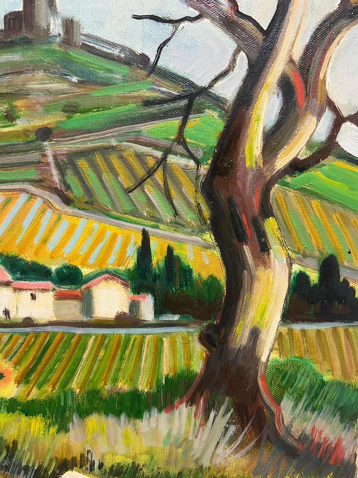 20th Century French Modernist Provence Landscape Oil Painting Lush Green Fields For Sale 2