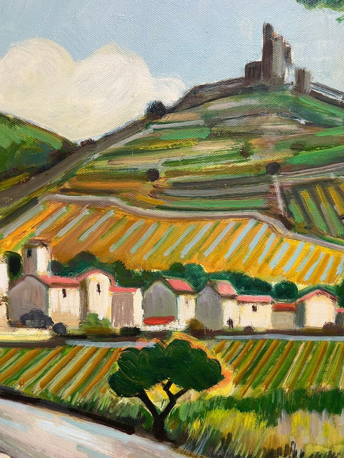 20th Century French Modernist Provence Landscape Oil Painting Lush Green Fields For Sale 3