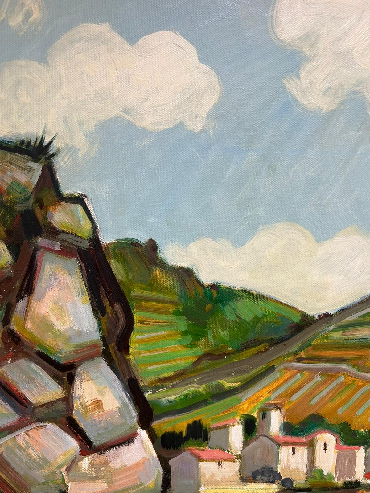 20th Century French Modernist Provence Landscape Oil Painting Lush Green Fields For Sale 5