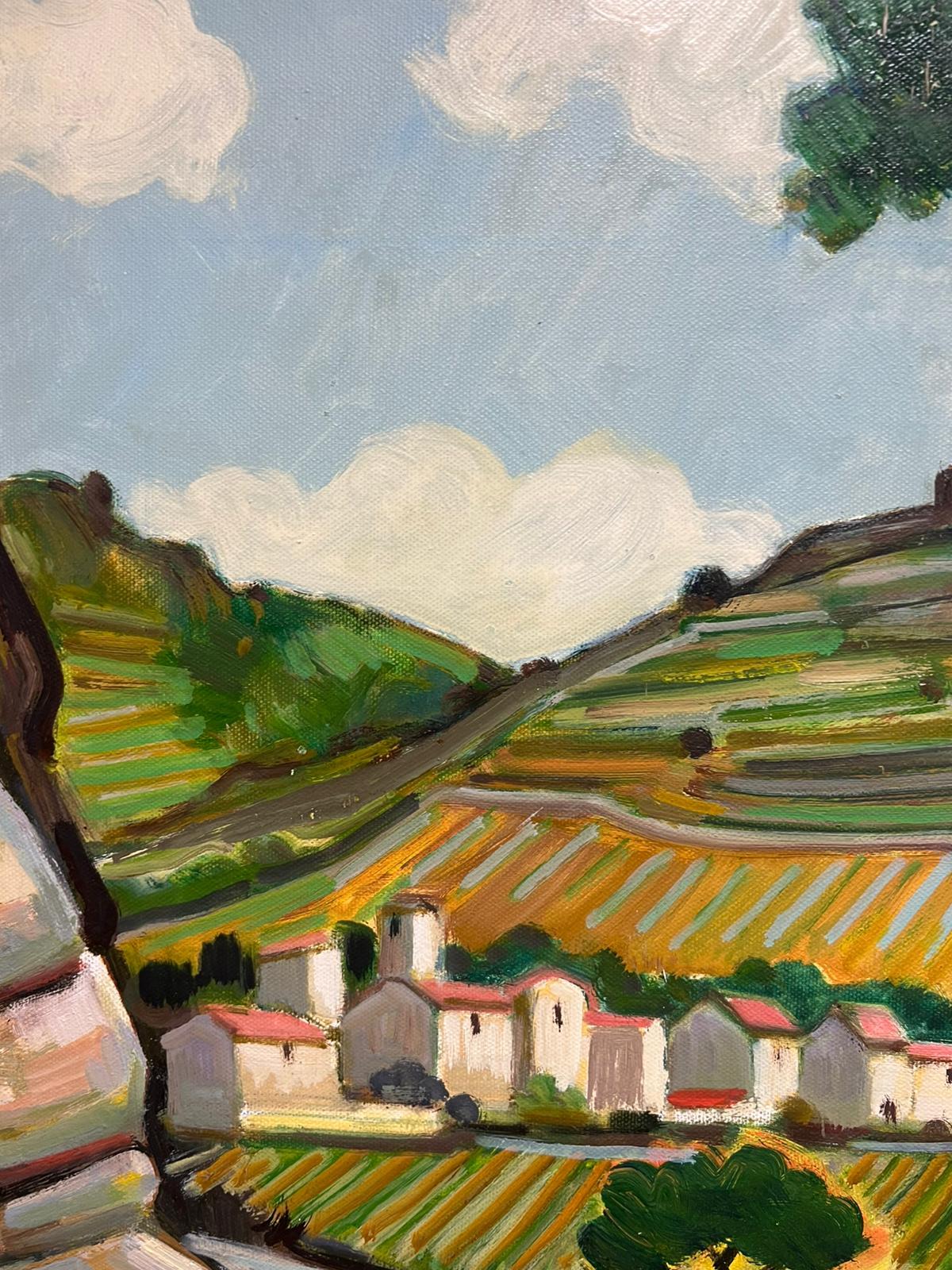 20th Century French Modernist Provence Landscape Oil Painting Lush Green Fields For Sale 6