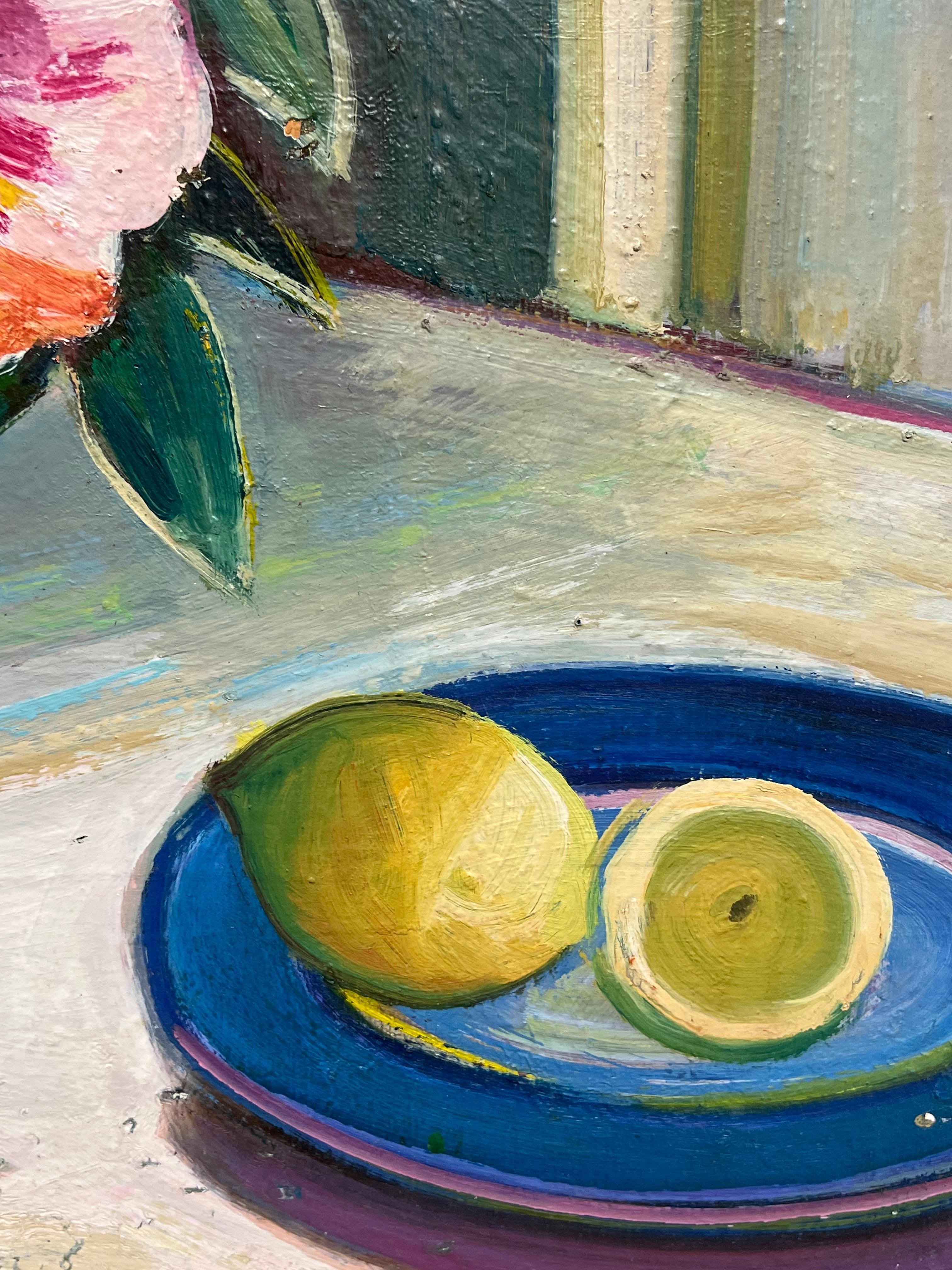 Siglo XX Pintura al Óleo Modernista Francesa Bodegón Flores Rosas Habitación Interior en venta 4
