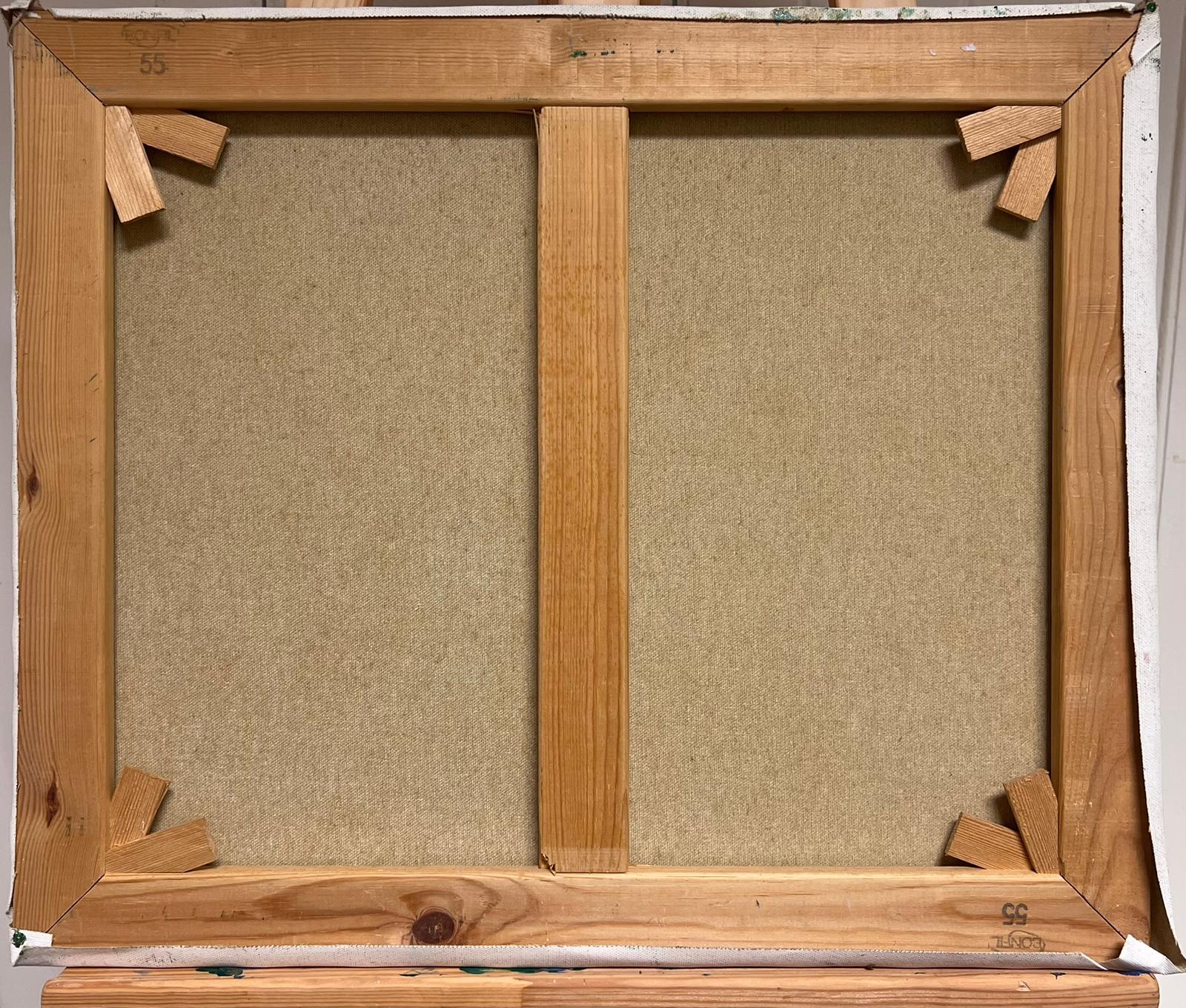 Pittura ad olio francese del XX secolo con paesaggio fluviale provenzale e alberi firmati in vendita 5