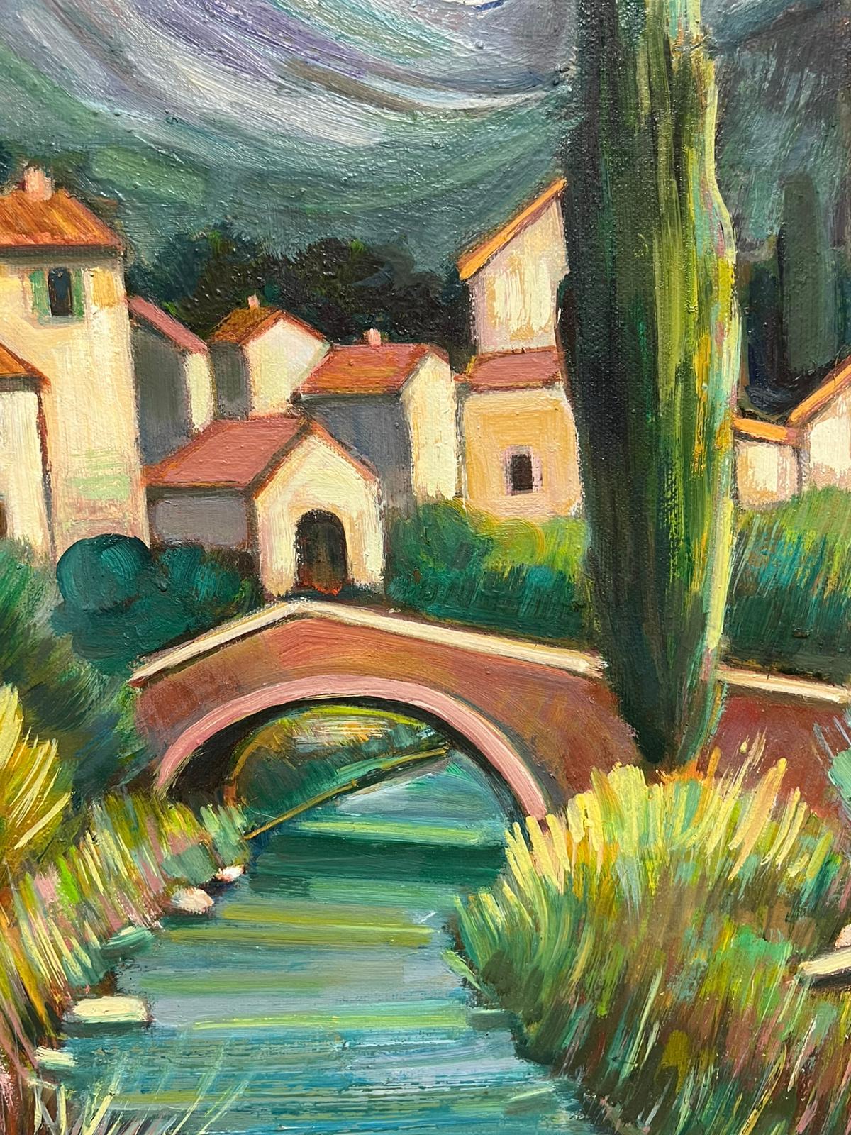Pittura ad olio francese del XX secolo con paesaggio fluviale provenzale e alberi firmati - Painting Postimpressionismo di Max Toutain
