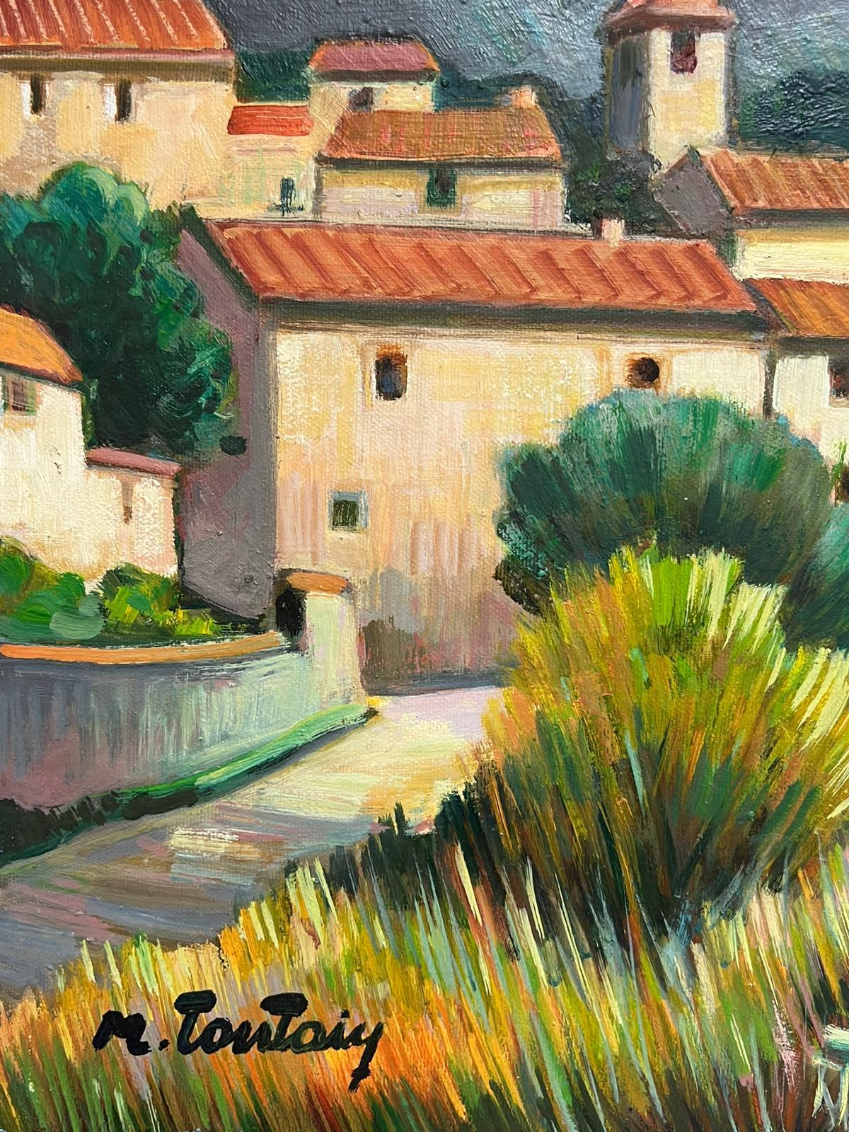 Pittura ad olio francese del XX secolo con paesaggio fluviale provenzale e alberi firmati in vendita 1