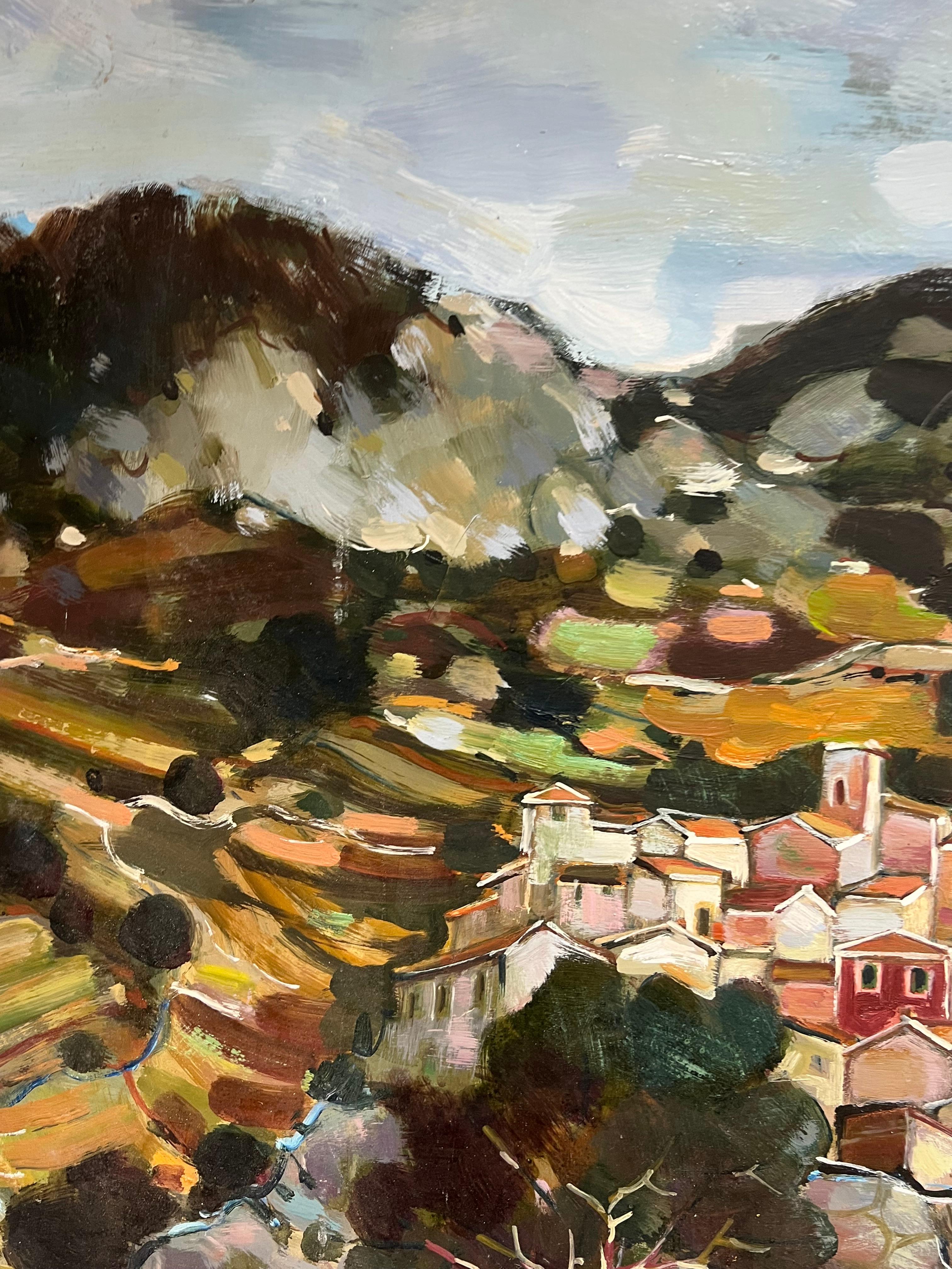 A Hilltop Village Amid Rolling Hills and Rocky Terraces Cloudy Sky Landscape For Sale 1