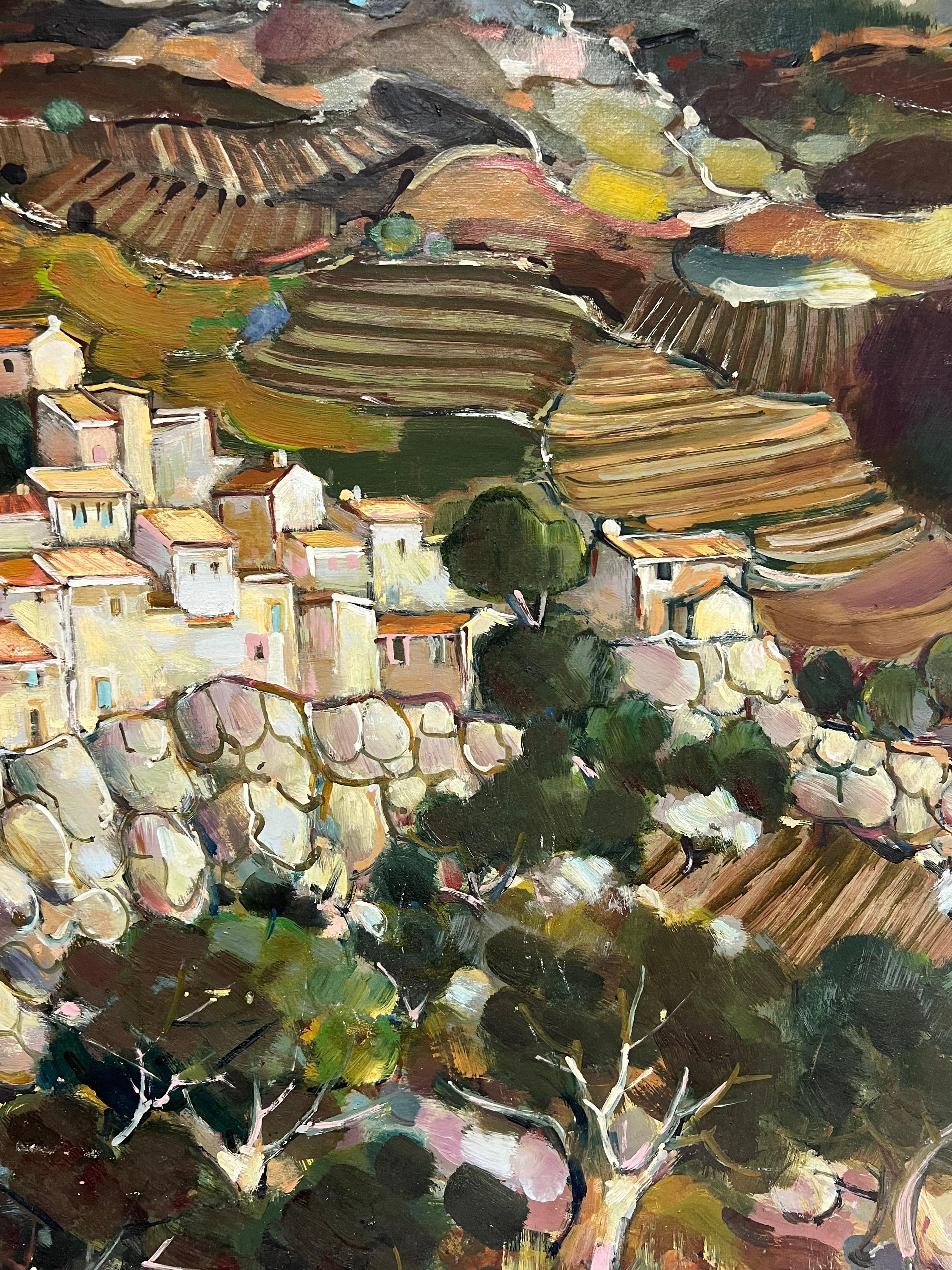 A Hilltop Village Amid Rolling Hills and Rocky Terraces Cloudy Sky Landscape For Sale 4