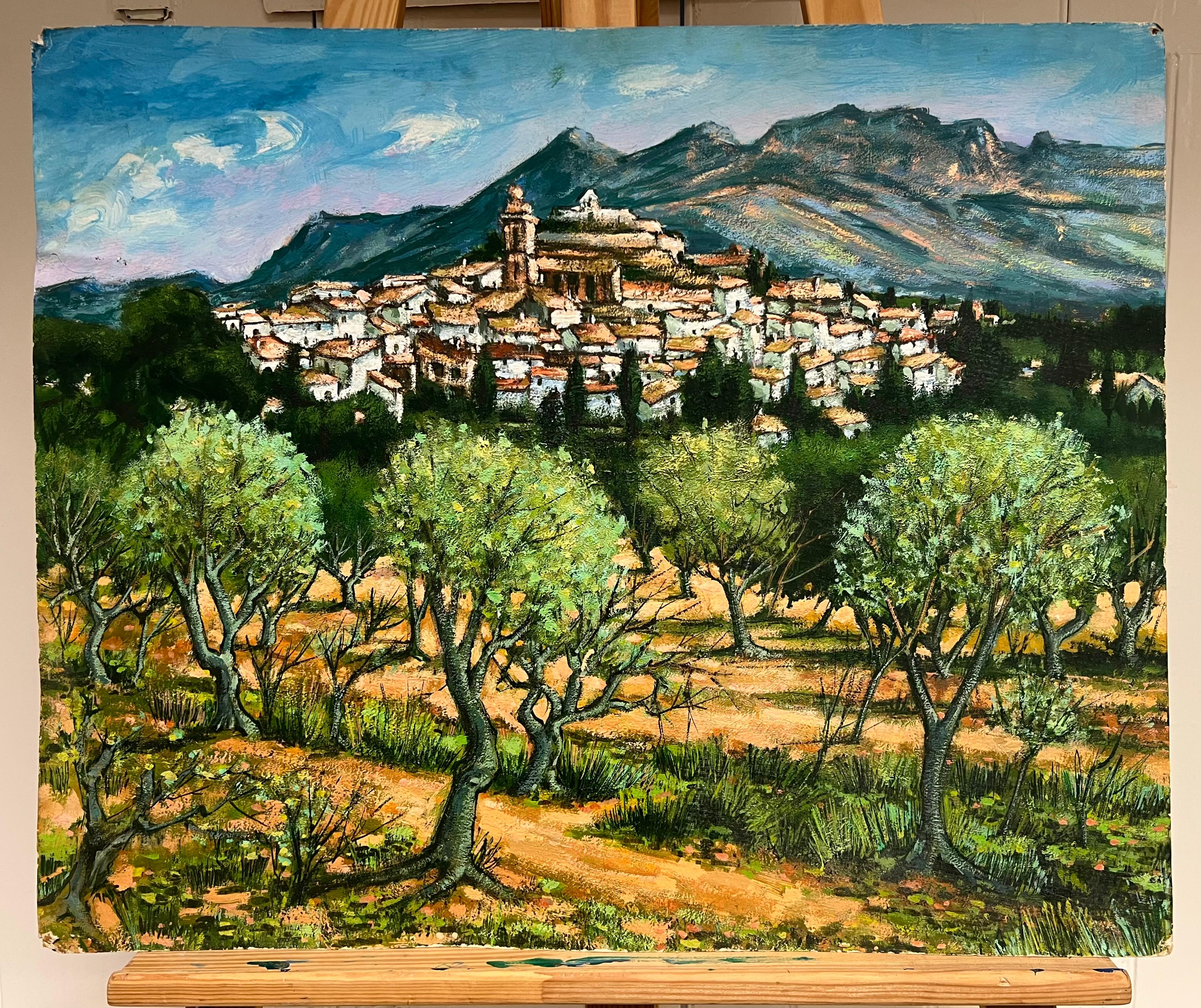 A Picturesque Village Nestled Among Olive Groves and Mountains French Painting - Black Landscape Painting by Max Toutain