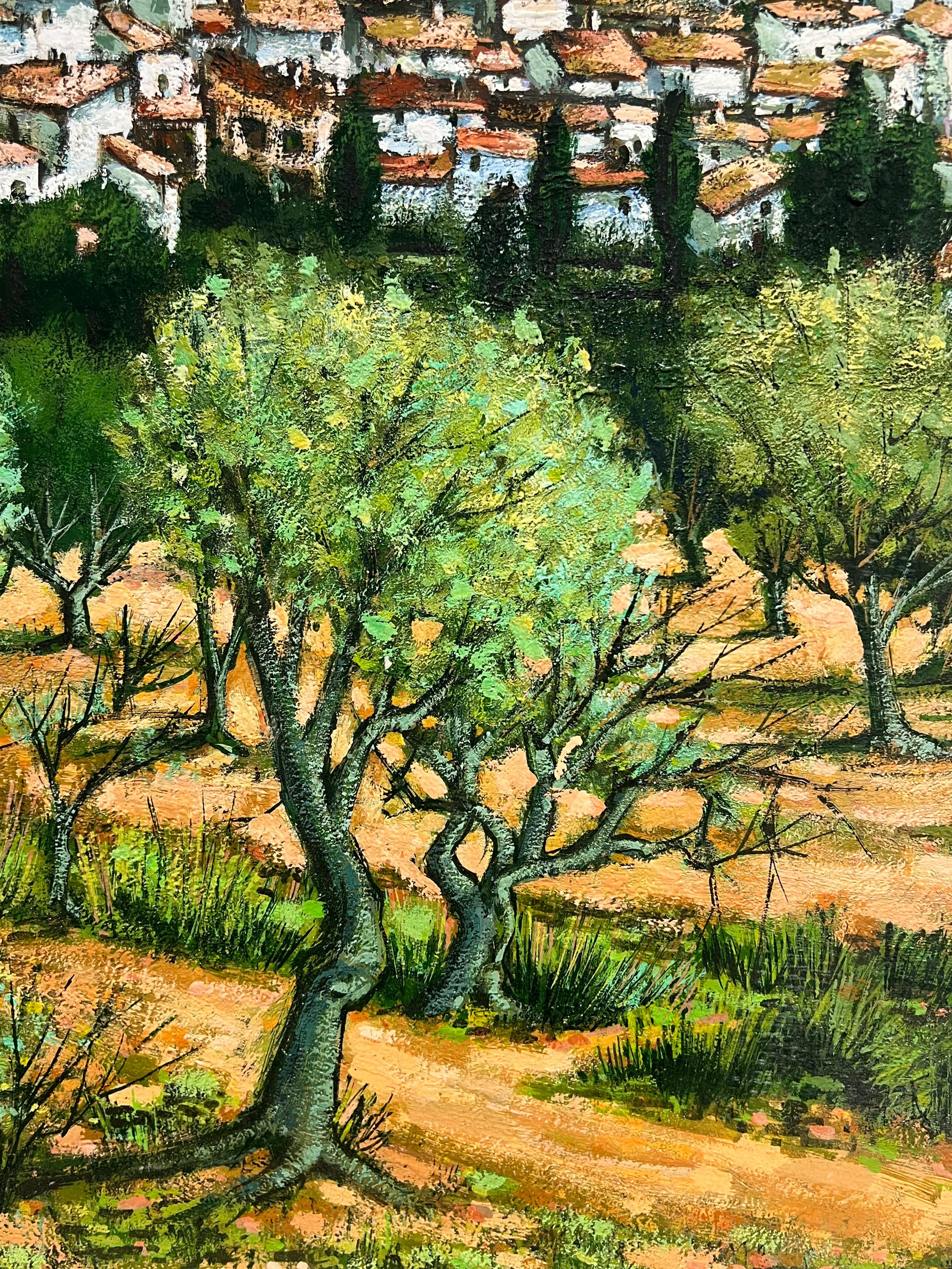 A Picturesque Village Nestled Among Olive Groves and Mountains French Painting For Sale 4
