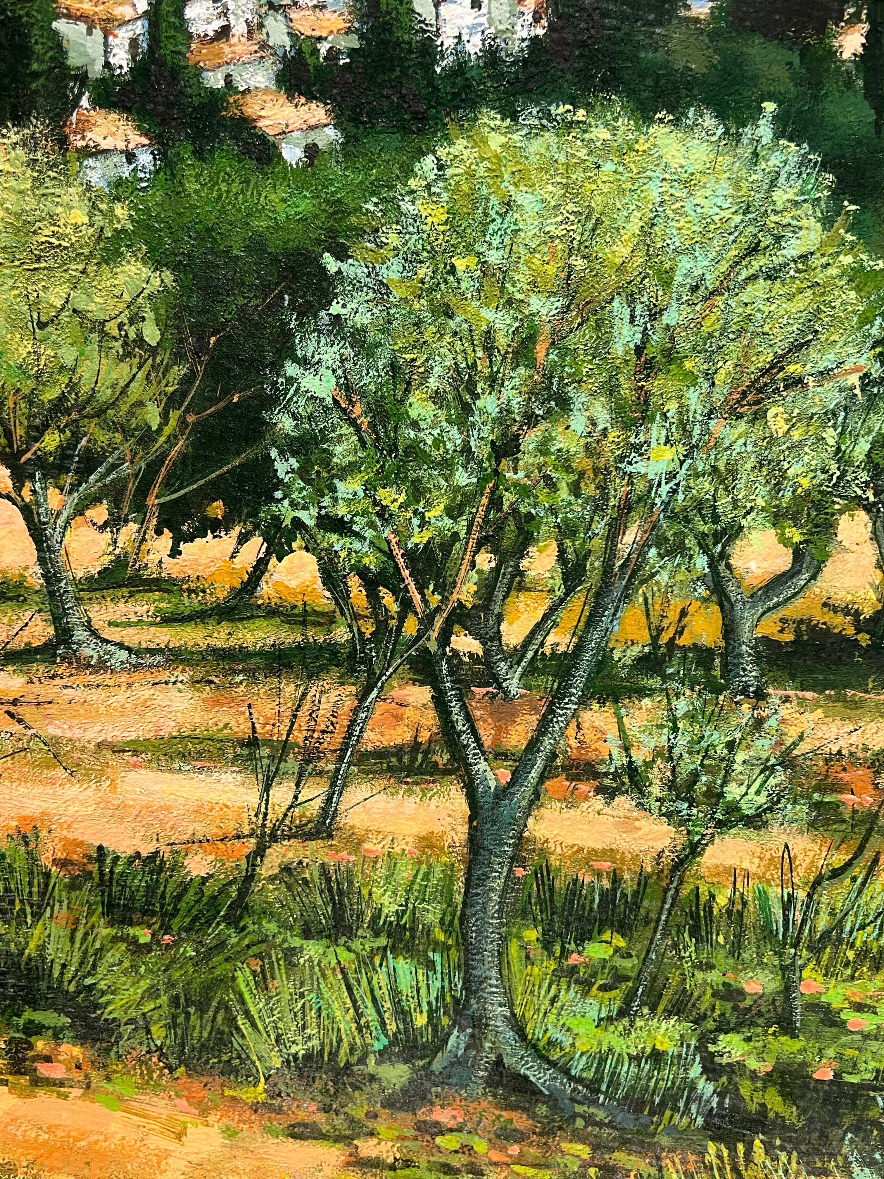 A Picturesque Village Nestled Among Olive Groves and Mountains French Painting For Sale 6