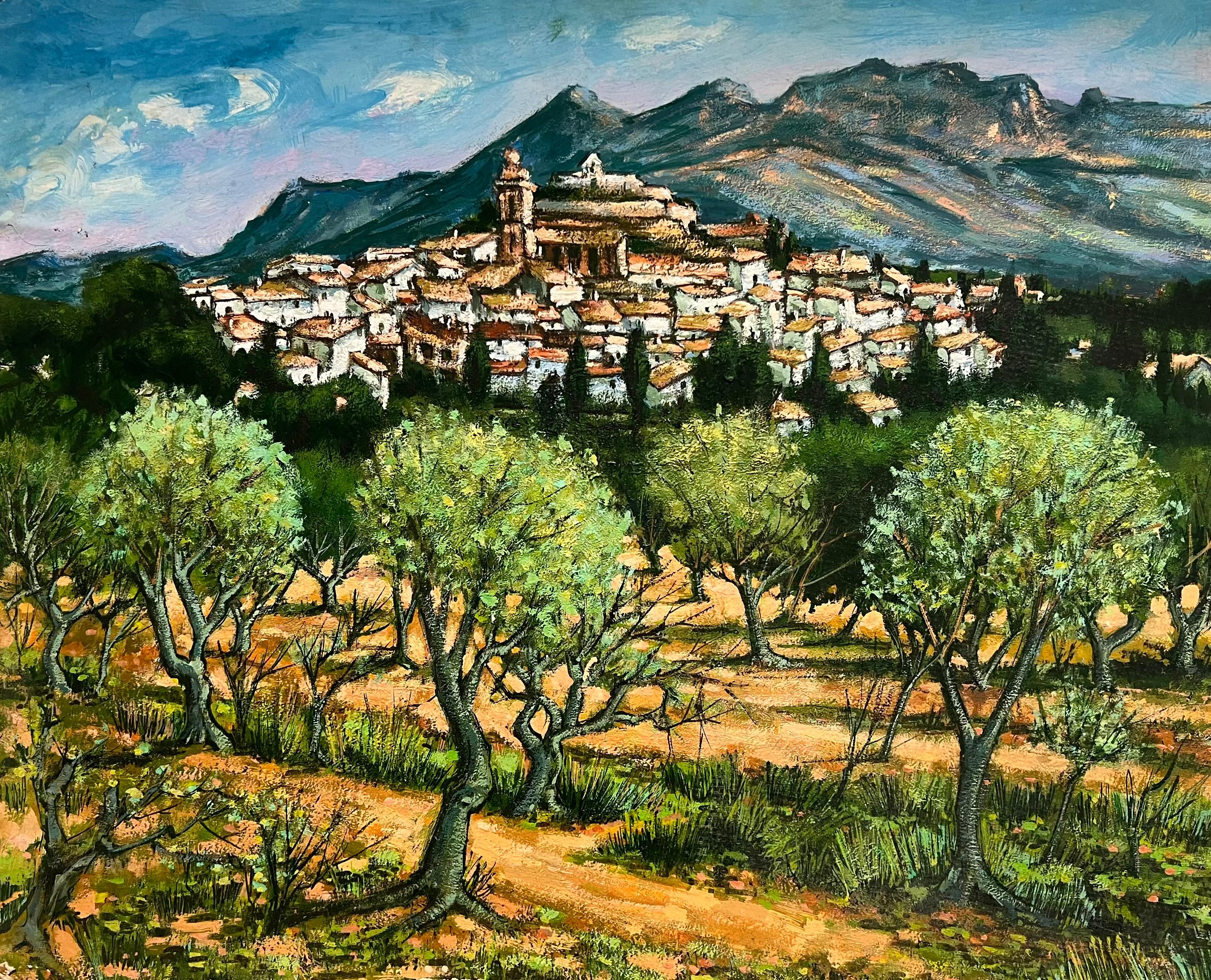 Max Toutain Landscape Painting - A Picturesque Village Nestled Among Olive Groves and Mountains French Painting