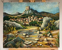 A Rustic Village Beneath an Ancient Hilltop Fortress French Oil Painting