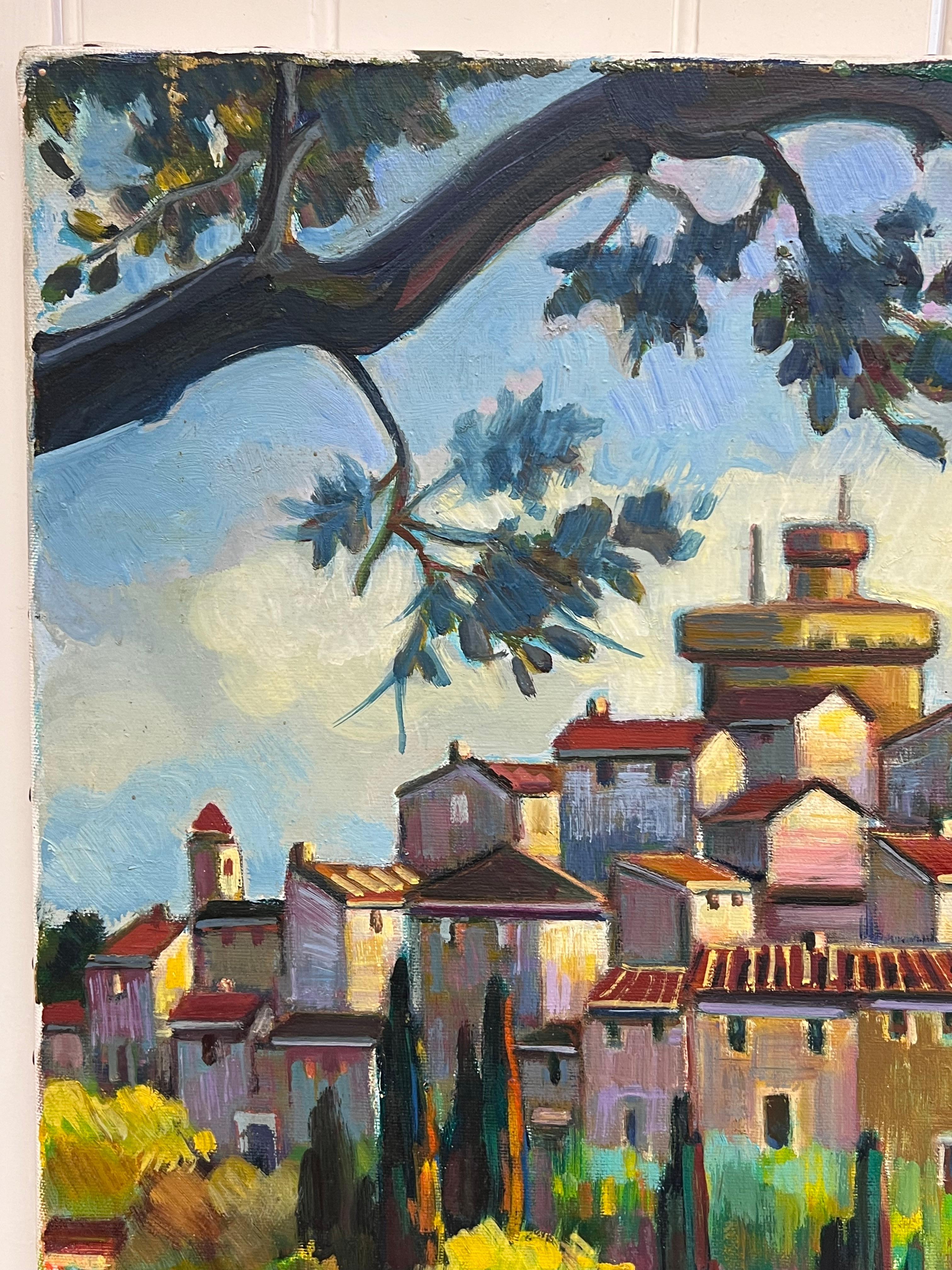 Village d'été
par Max Toutain (1935-2006)
peinture à l'huile sur toile, non encadrée
toile : 24 x 20 pouces
Provenance : tous les tableaux de cet artiste que nous possédons proviennent de la propriété de l'artiste dans le sud de la France. 
Condit :