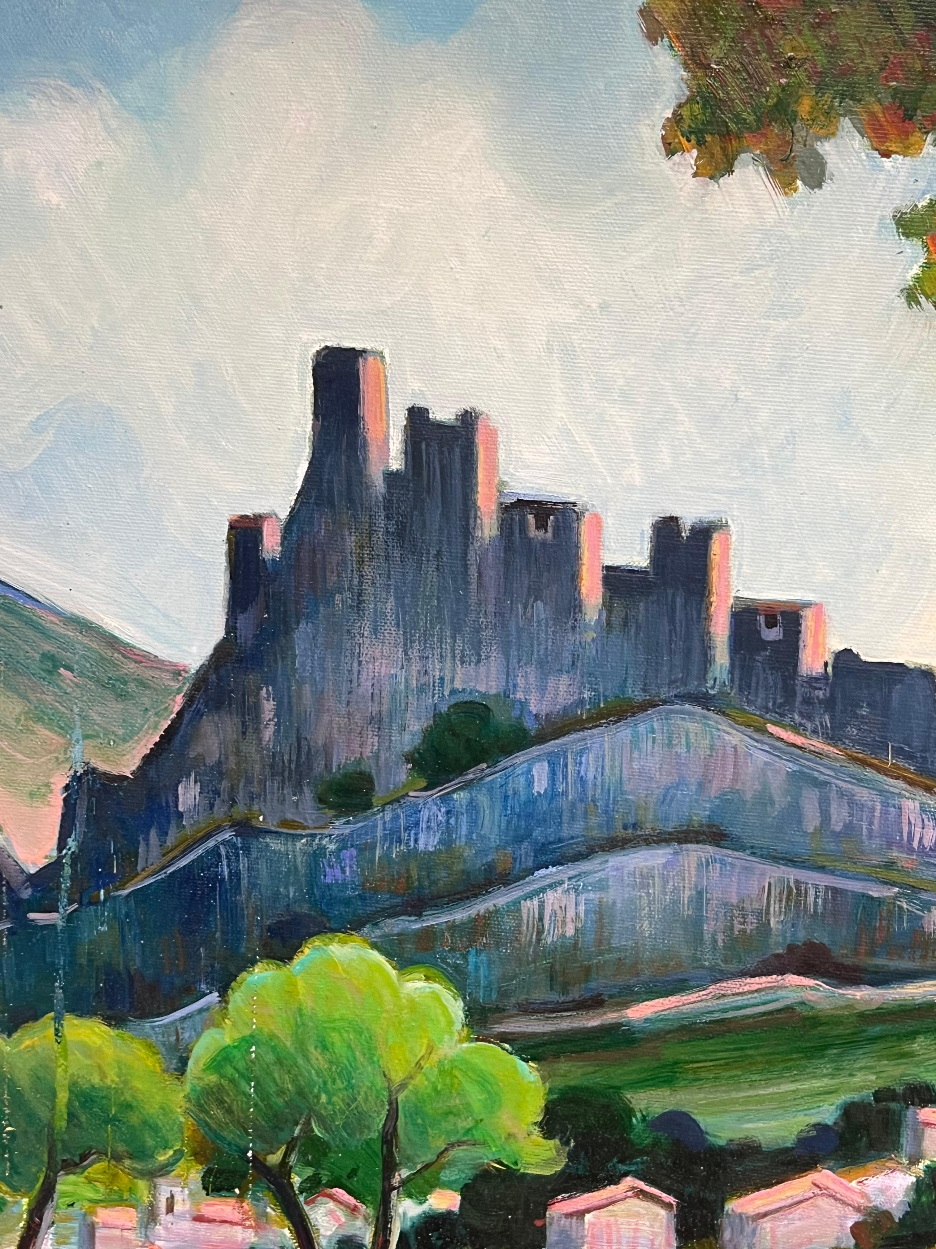 Castle on the Hill Üppige Landschaft umrahmt eine alte Festung Französisches Öl (Post-Impressionismus), Painting, von Max Toutain