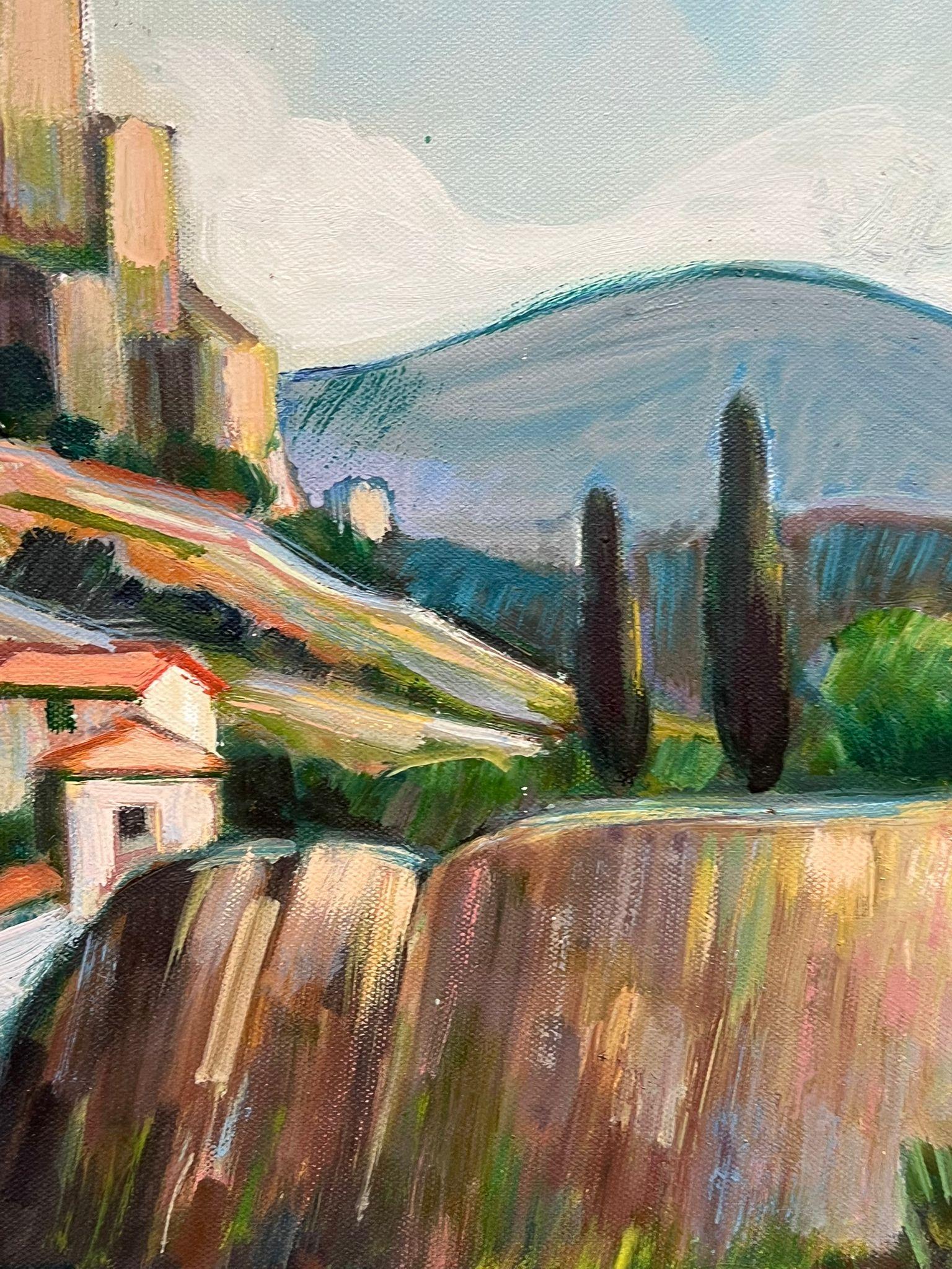 Castillo con vistas a un pintoresco pueblo de la campiña francesa - Landscape Painting Gris de Max Toutain