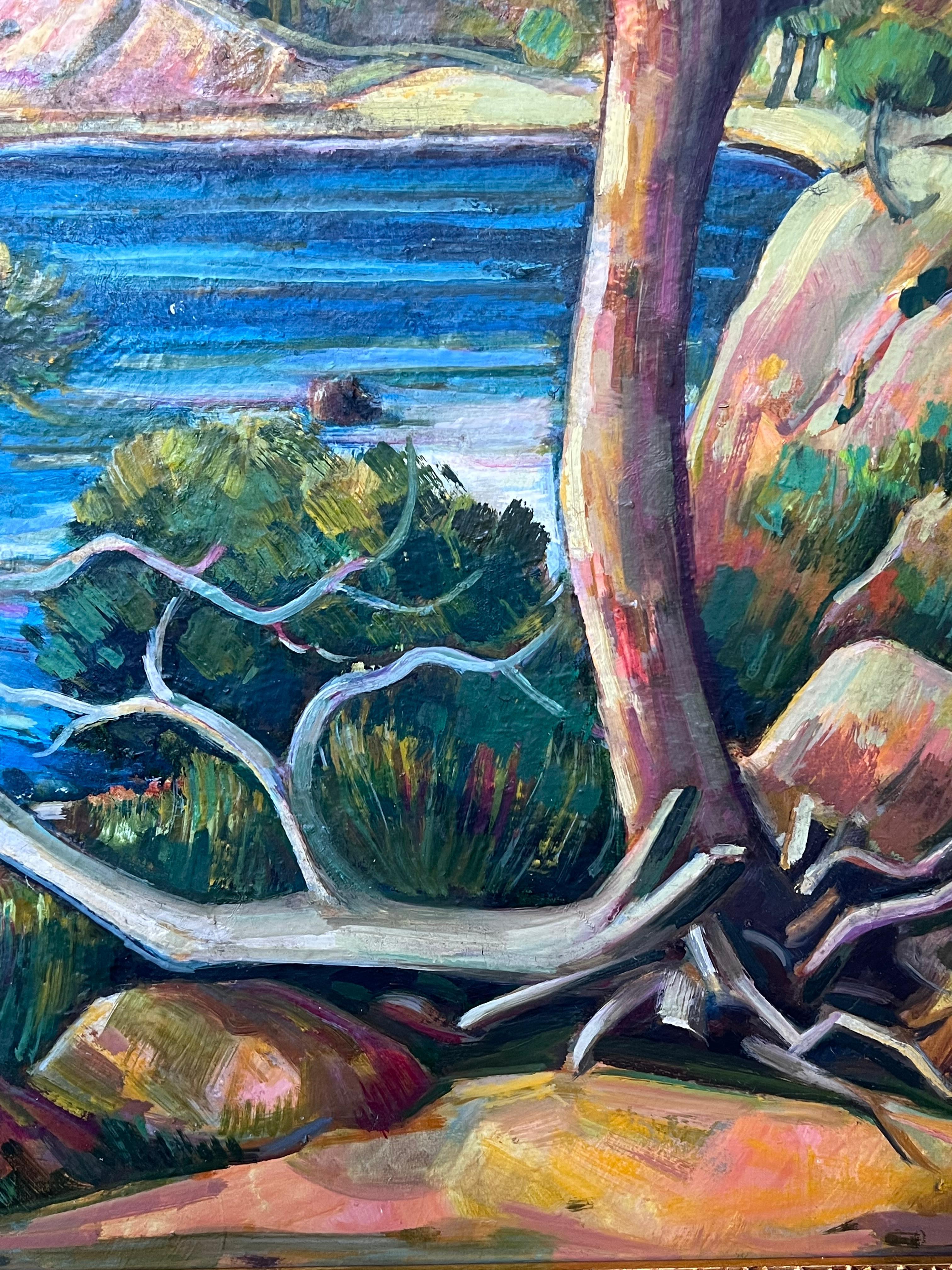 Côte d'Azur Blue Sea Coastal 20th Century French Post Impressionist Oil Painting For Sale 1