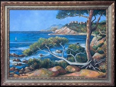 Côte d'Azur Blue Sea Coastal 20th Century French Post Impressionist Oil Painting