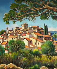 Cote d'Azur Mediterranean Provencal Village South of France 20thC Oil Painting