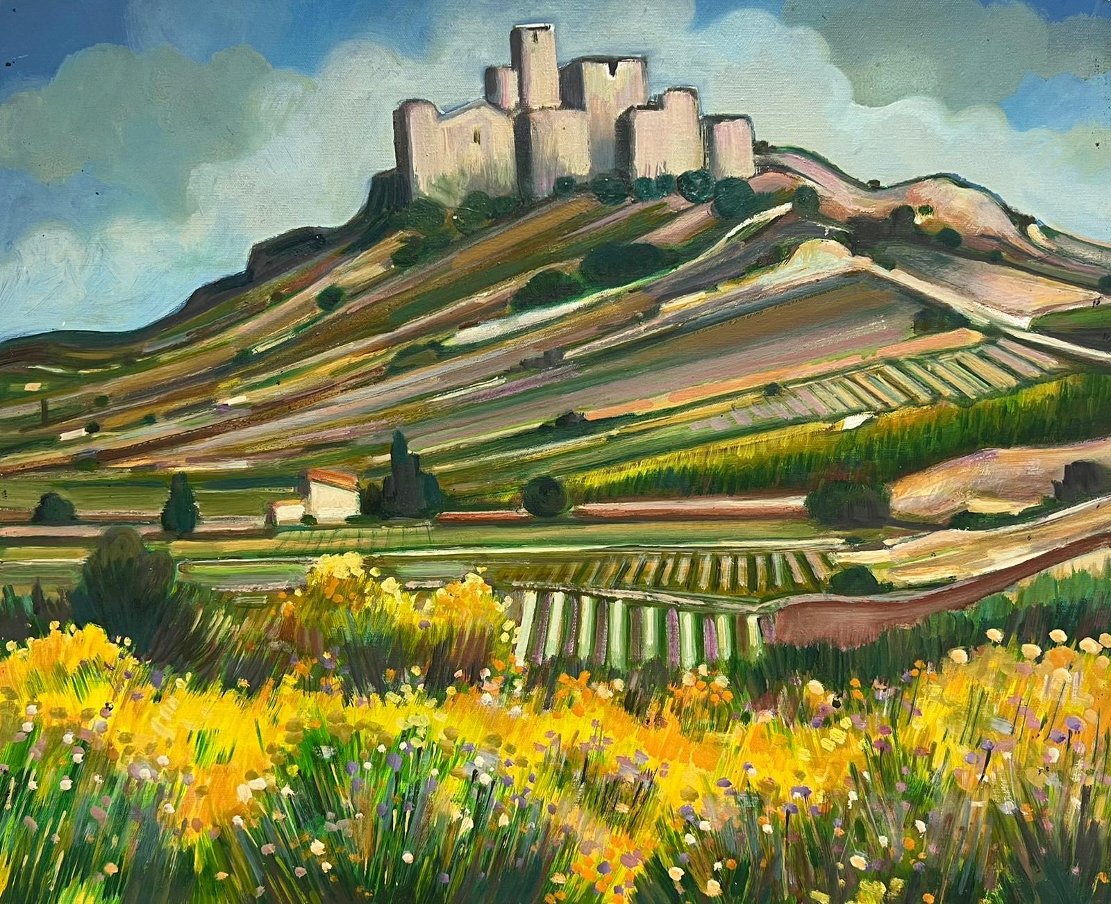 Max Toutain Landscape Painting - Golden Green Provence France Landscape Hilltop Village 20th Century Oil Painting